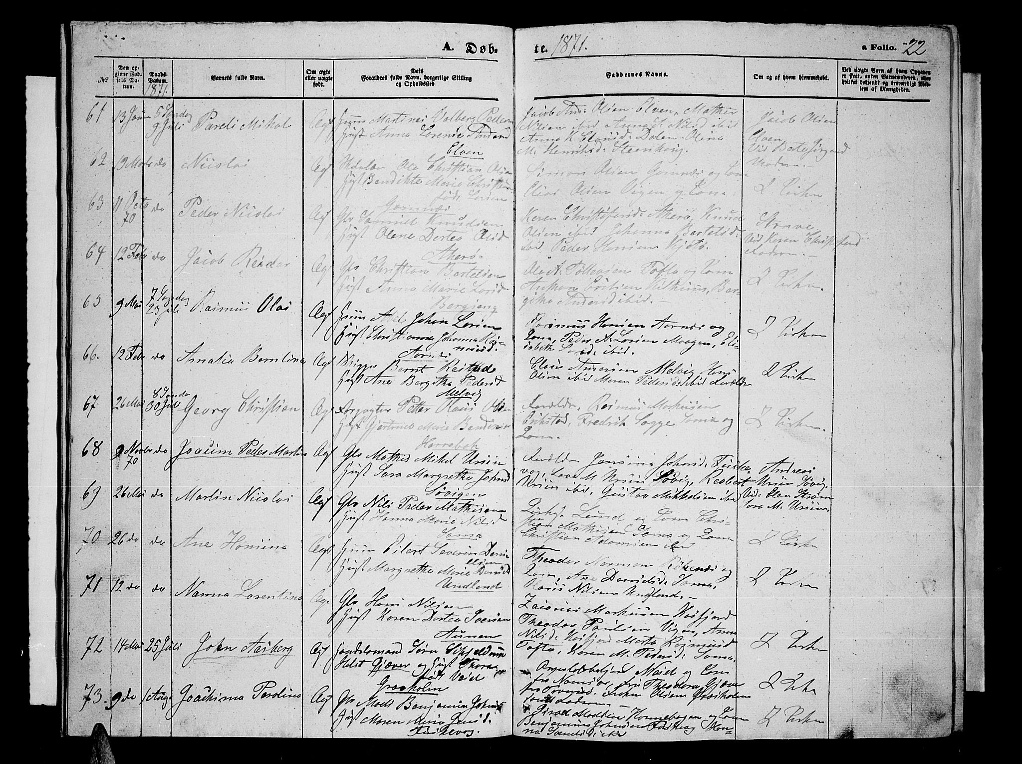 Trondenes sokneprestkontor, SATØ/S-1319/H/Hb/L0009klokker: Parish register (copy) no. 9, 1870-1876, p. 22