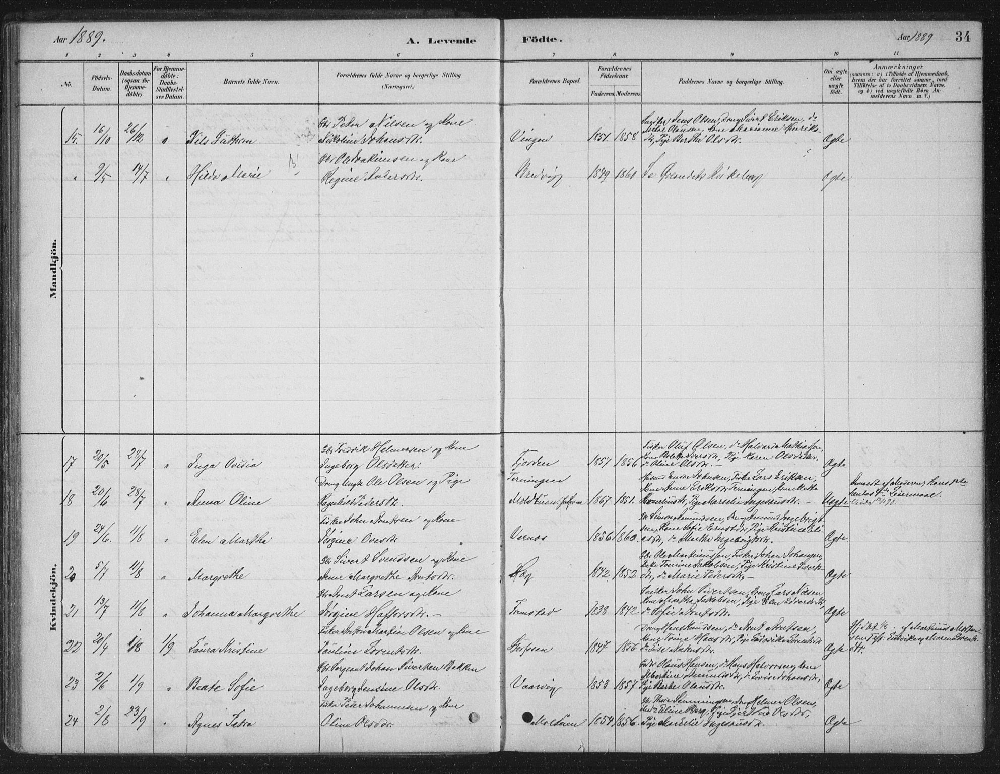 Ministerialprotokoller, klokkerbøker og fødselsregistre - Sør-Trøndelag, AV/SAT-A-1456/662/L0755: Parish register (official) no. 662A01, 1879-1905, p. 34