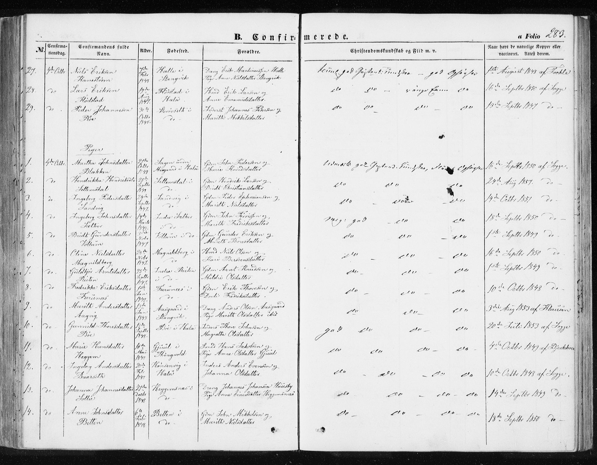 Ministerialprotokoller, klokkerbøker og fødselsregistre - Møre og Romsdal, AV/SAT-A-1454/576/L0883: Parish register (official) no. 576A01, 1849-1865, p. 283