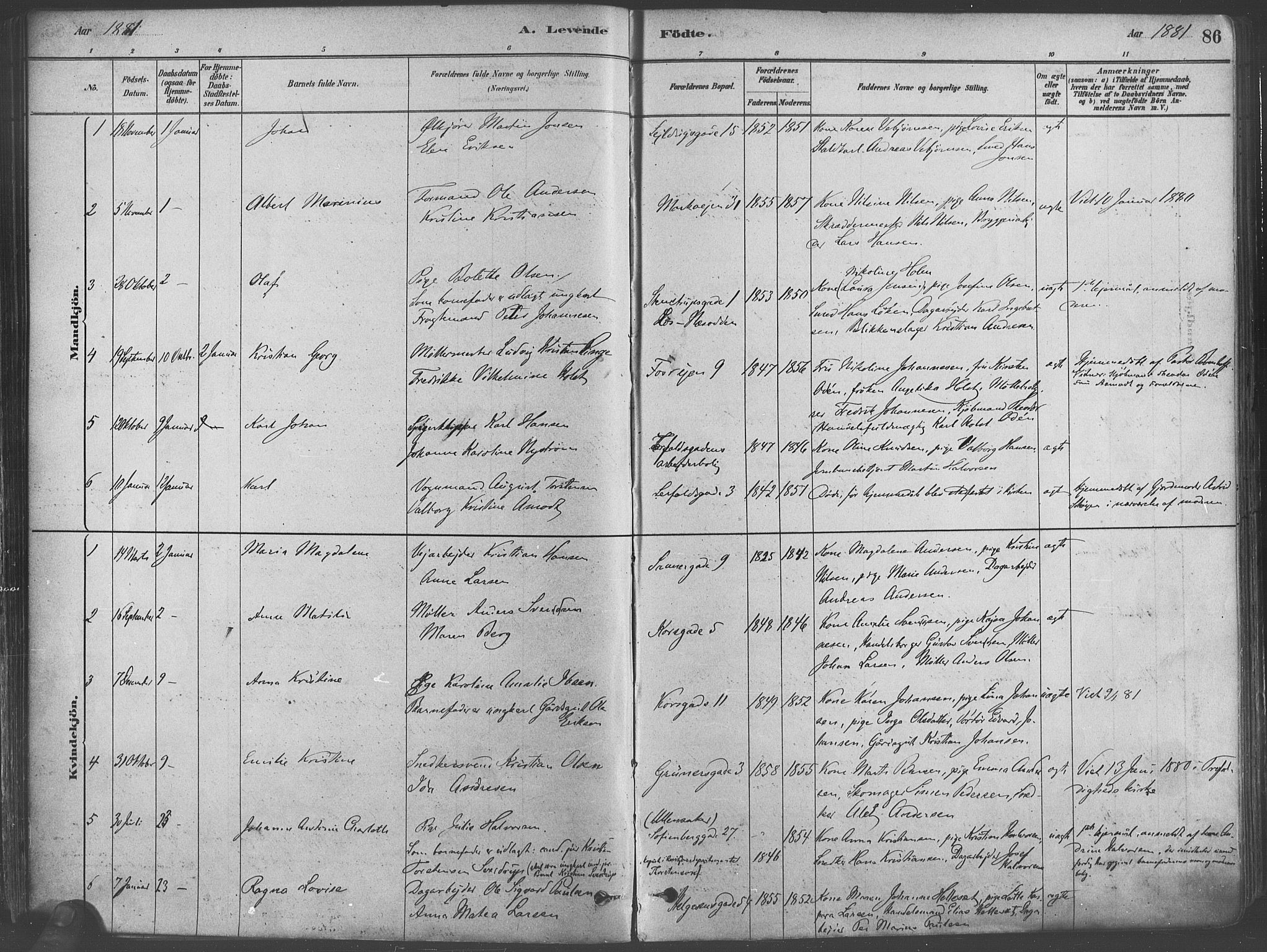 Paulus prestekontor Kirkebøker, SAO/A-10871/F/Fa/L0003: Parish register (official) no. 3, 1879-1887, p. 86
