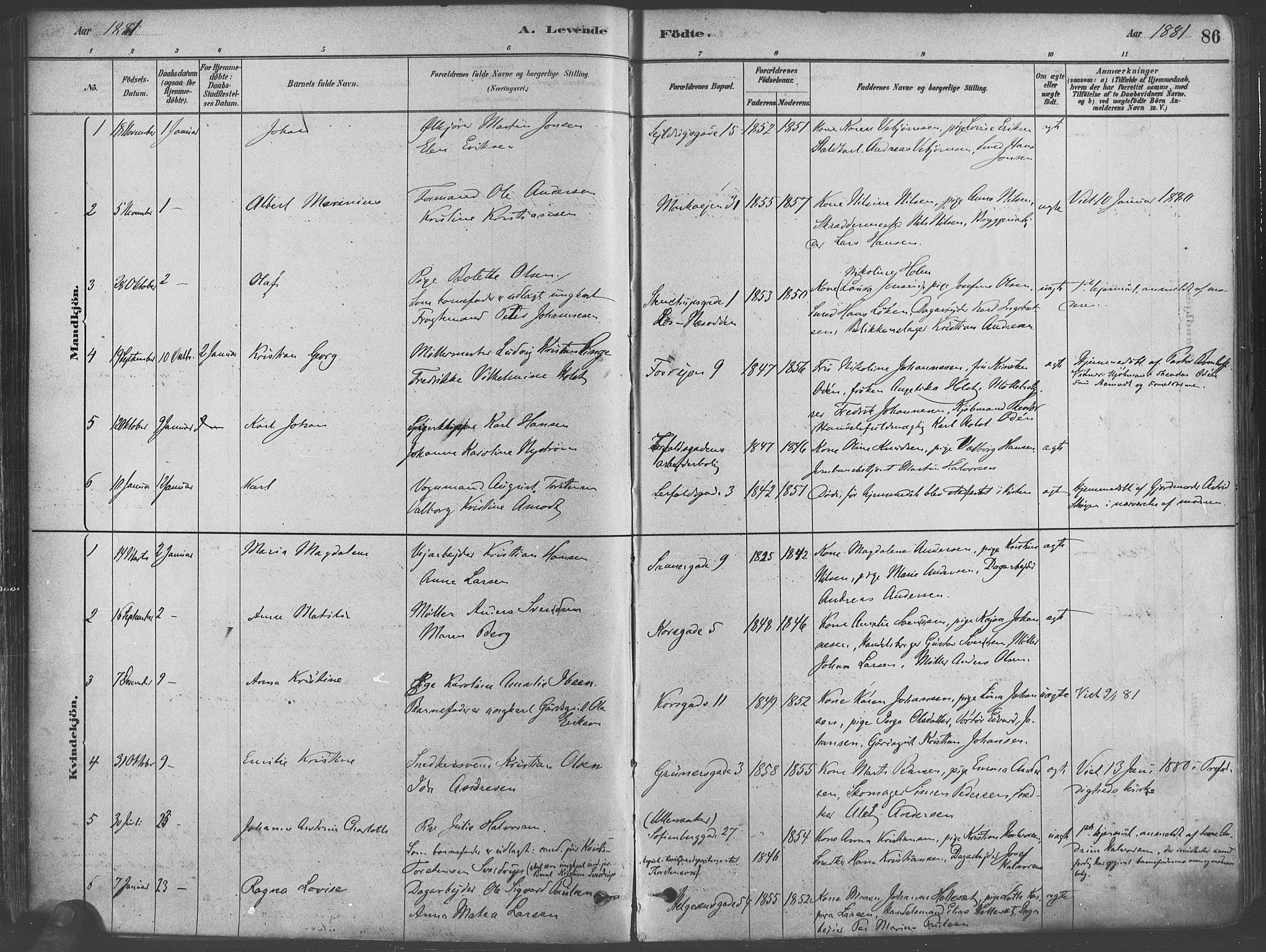 Paulus prestekontor Kirkebøker, AV/SAO-A-10871/F/Fa/L0003: Parish register (official) no. 3, 1879-1887, p. 86