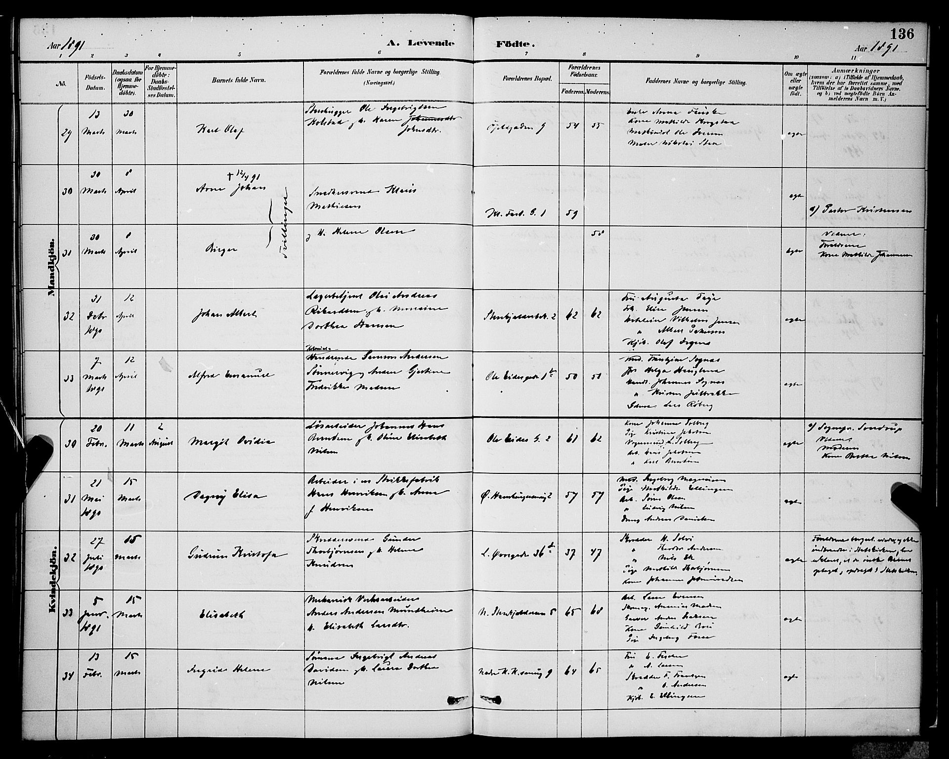 Korskirken sokneprestembete, AV/SAB-A-76101/H/Hab: Parish register (copy) no. B 9, 1887-1896, p. 136