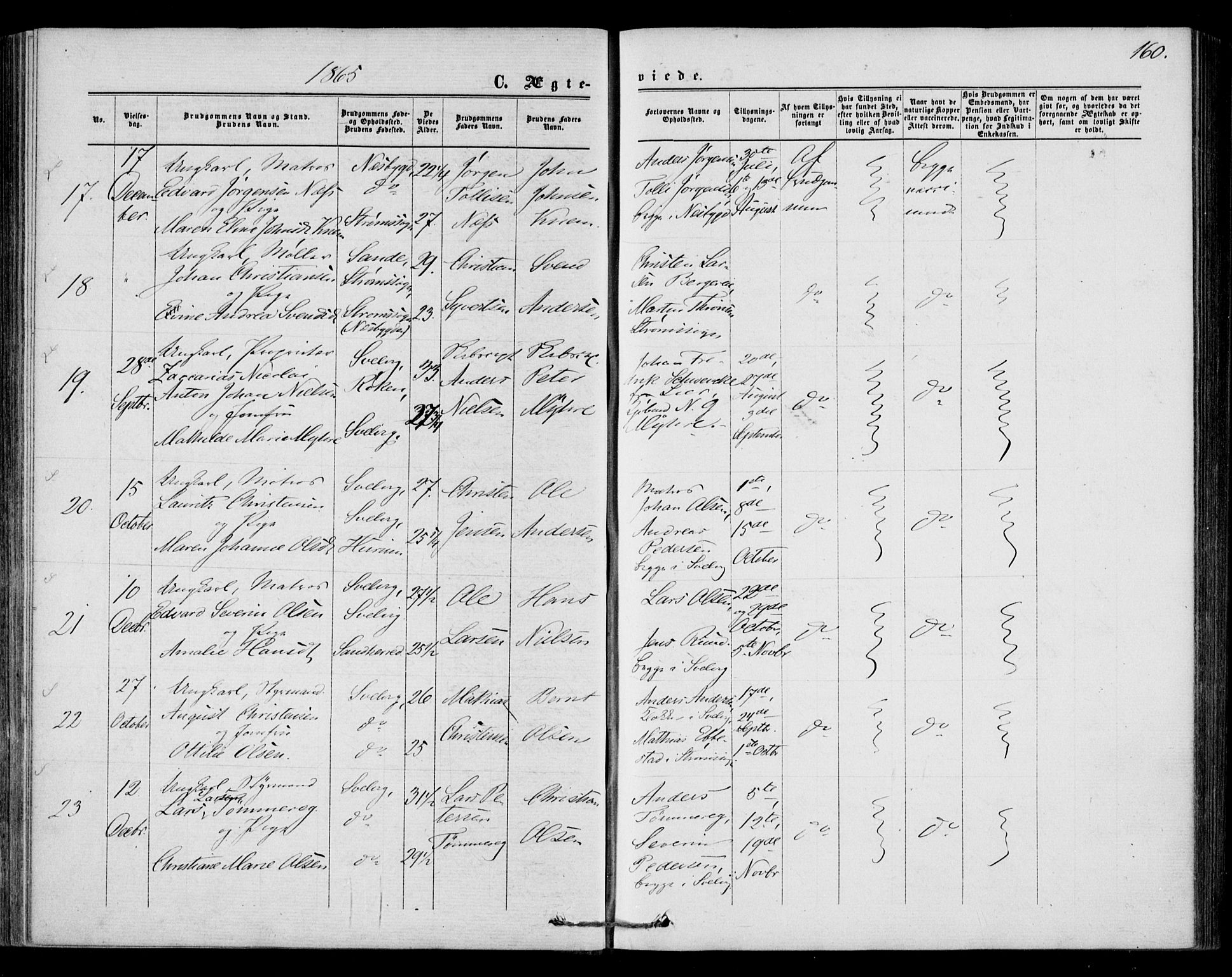 Strømm kirkebøker, AV/SAKO-A-322/F/Fa/L0001: Parish register (official) no. I 1, 1861-1869, p. 160