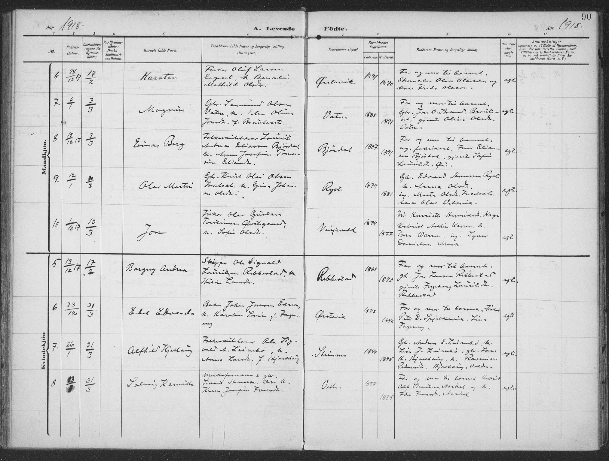 Ministerialprotokoller, klokkerbøker og fødselsregistre - Møre og Romsdal, SAT/A-1454/513/L0178: Parish register (official) no. 513A05, 1906-1919, p. 90