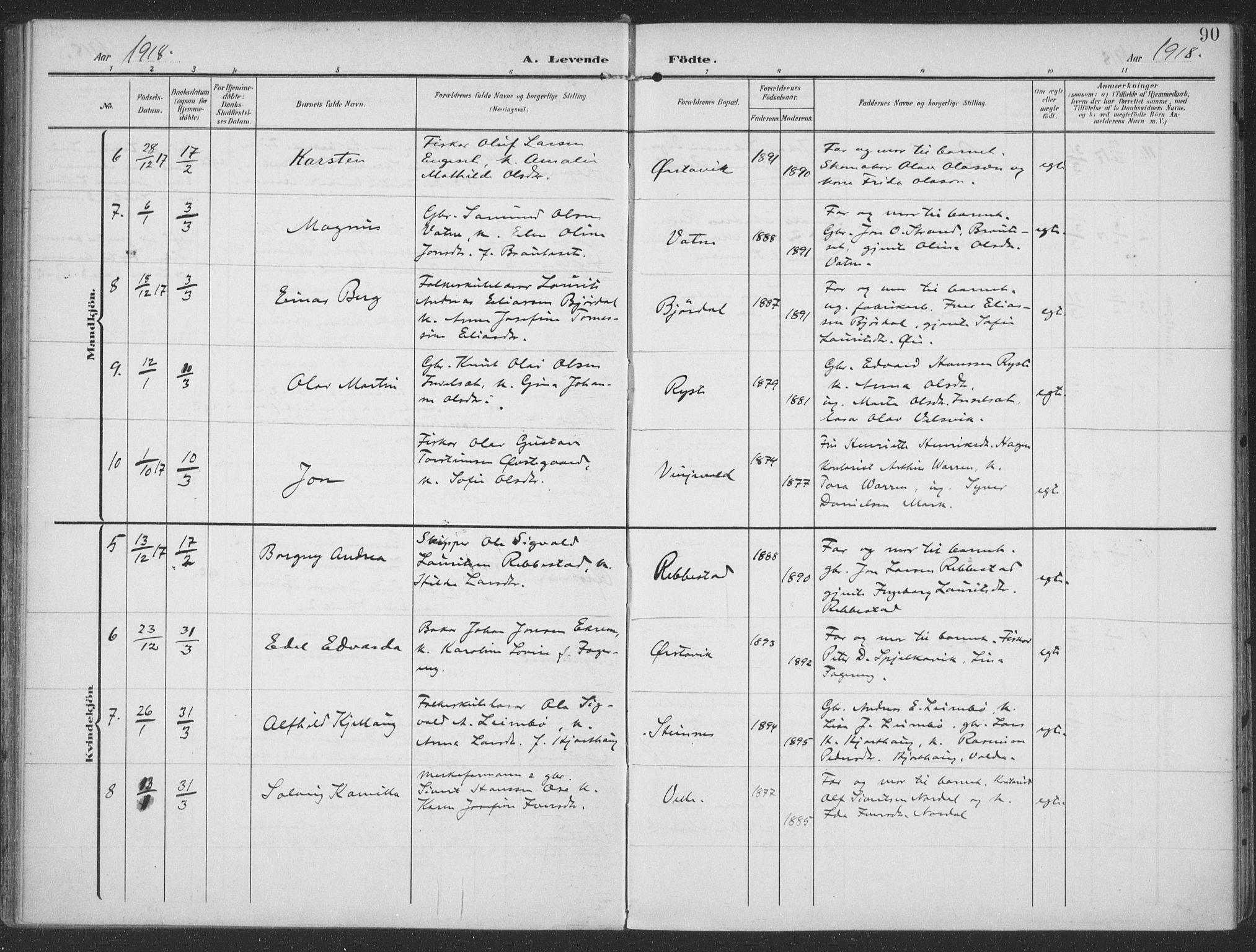 Ministerialprotokoller, klokkerbøker og fødselsregistre - Møre og Romsdal, AV/SAT-A-1454/513/L0178: Parish register (official) no. 513A05, 1906-1919, p. 90