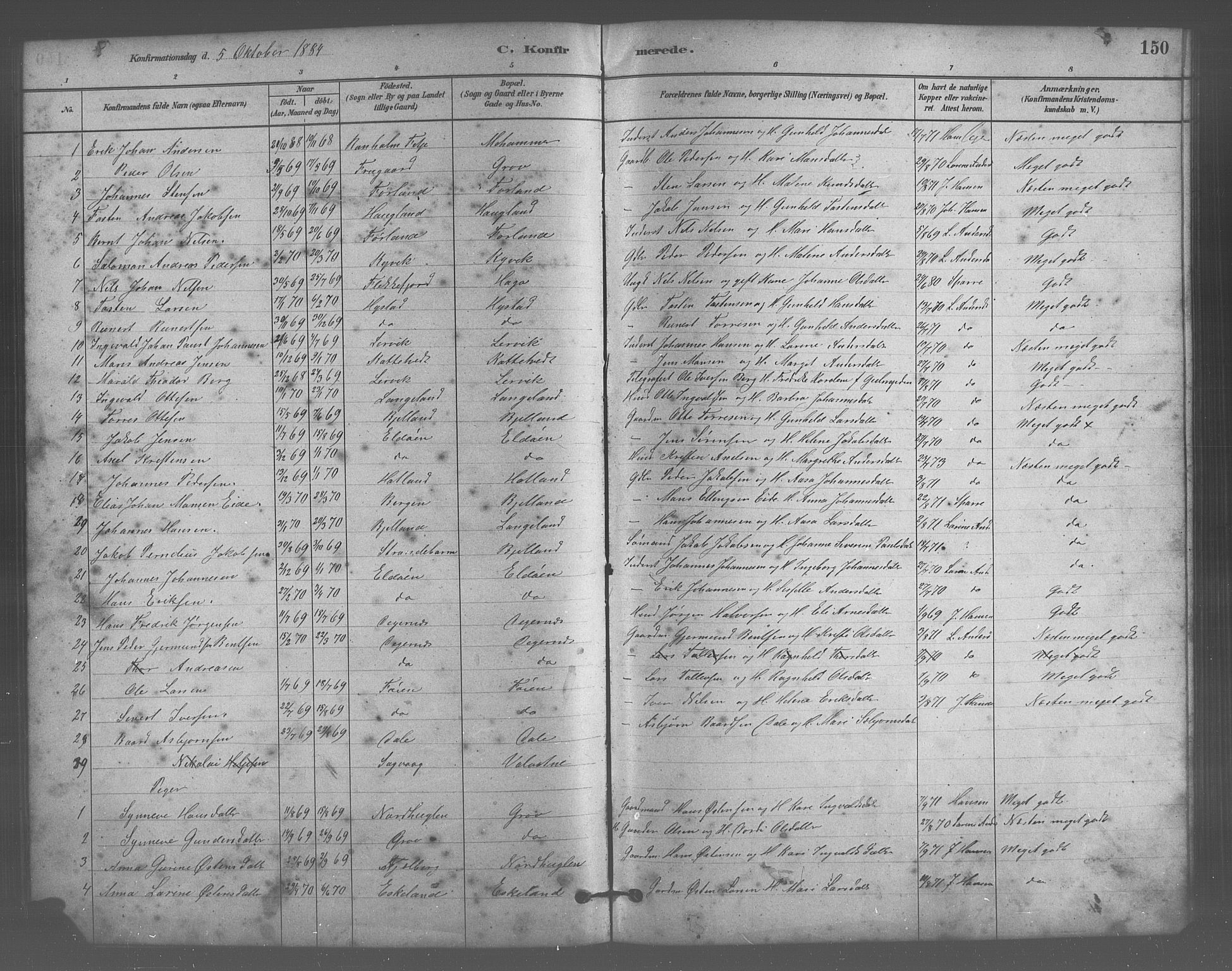 Stord sokneprestembete, SAB/A-78201/H/Hab: Parish register (copy) no. A 2, 1879-1909, p. 150
