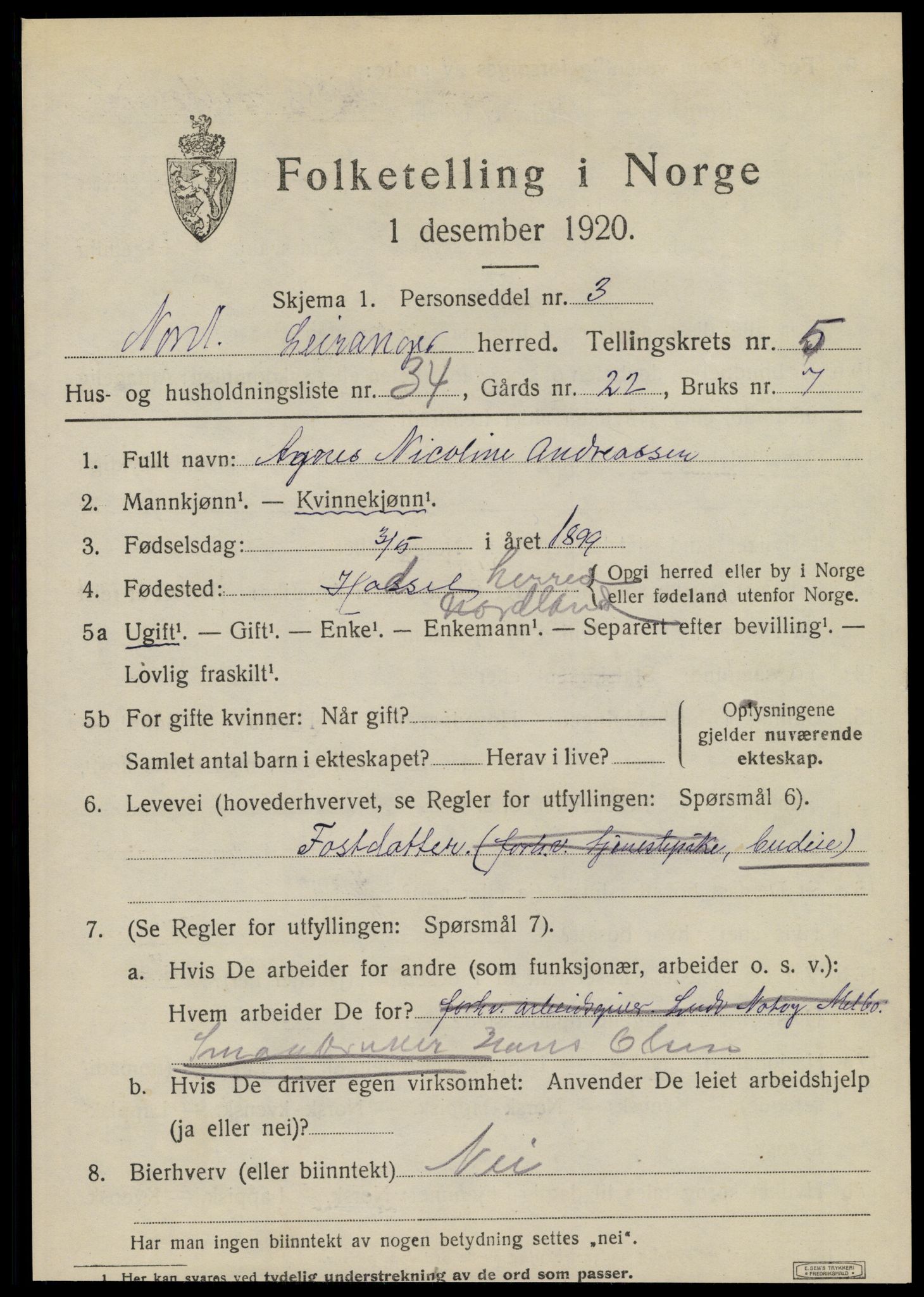 SAT, 1920 census for Leiranger, 1920, p. 2083