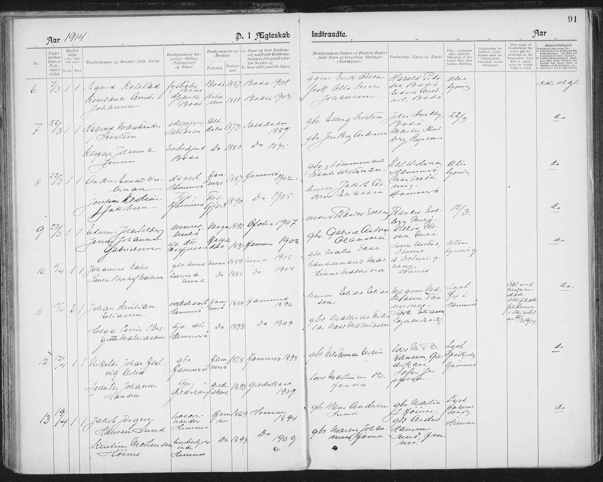 Ministerialprotokoller, klokkerbøker og fødselsregistre - Nordland, SAT/A-1459/801/L0012: Parish register (official) no. 801A12, 1900-1916, p. 91