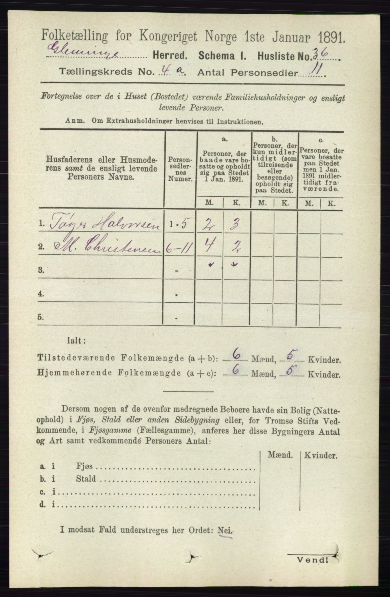 RA, 1891 census for 0132 Glemmen, 1891, p. 3375