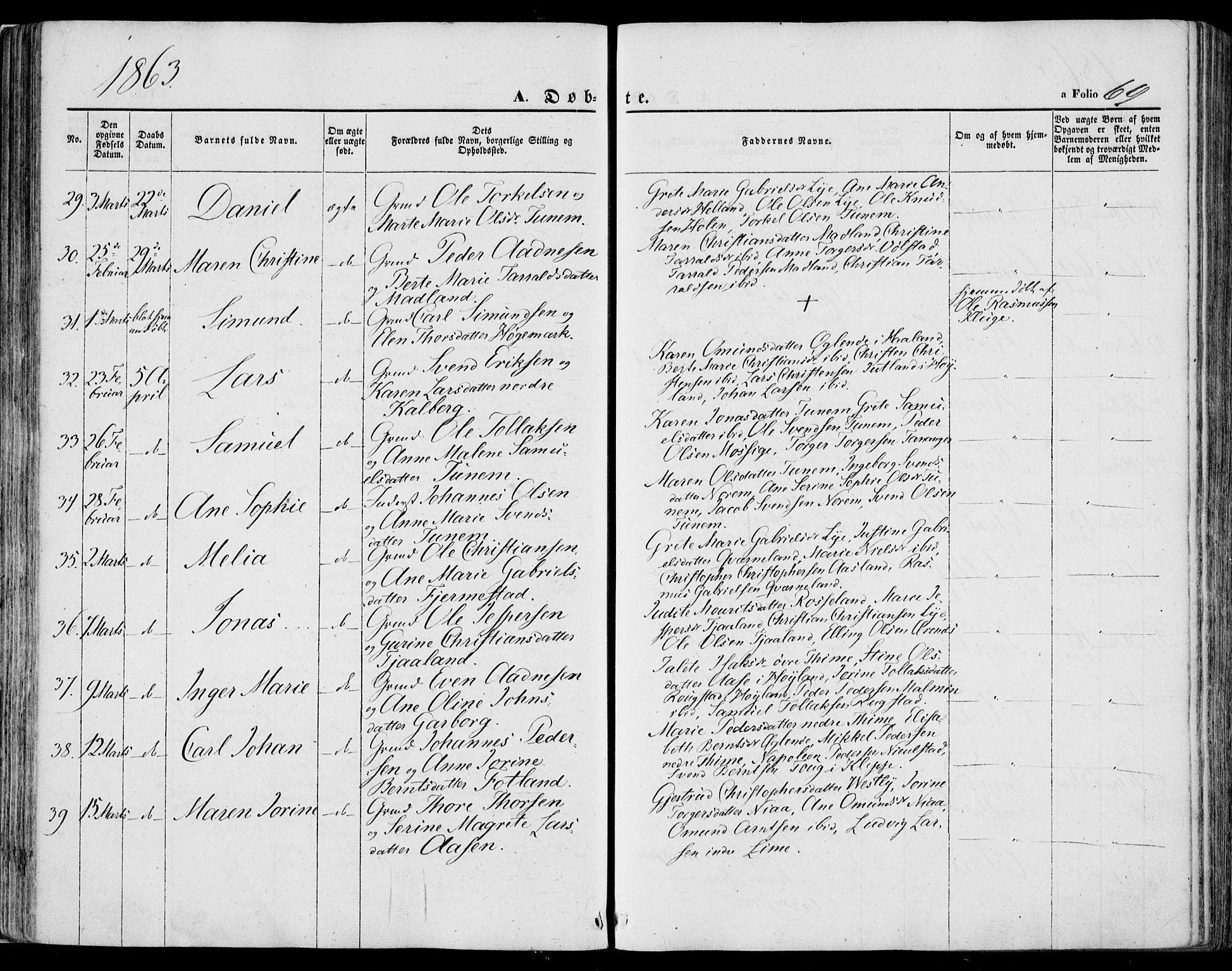 Lye sokneprestkontor, SAST/A-101794/001/30BA/L0007: Parish register (official) no. A 6, 1856-1871, p. 69
