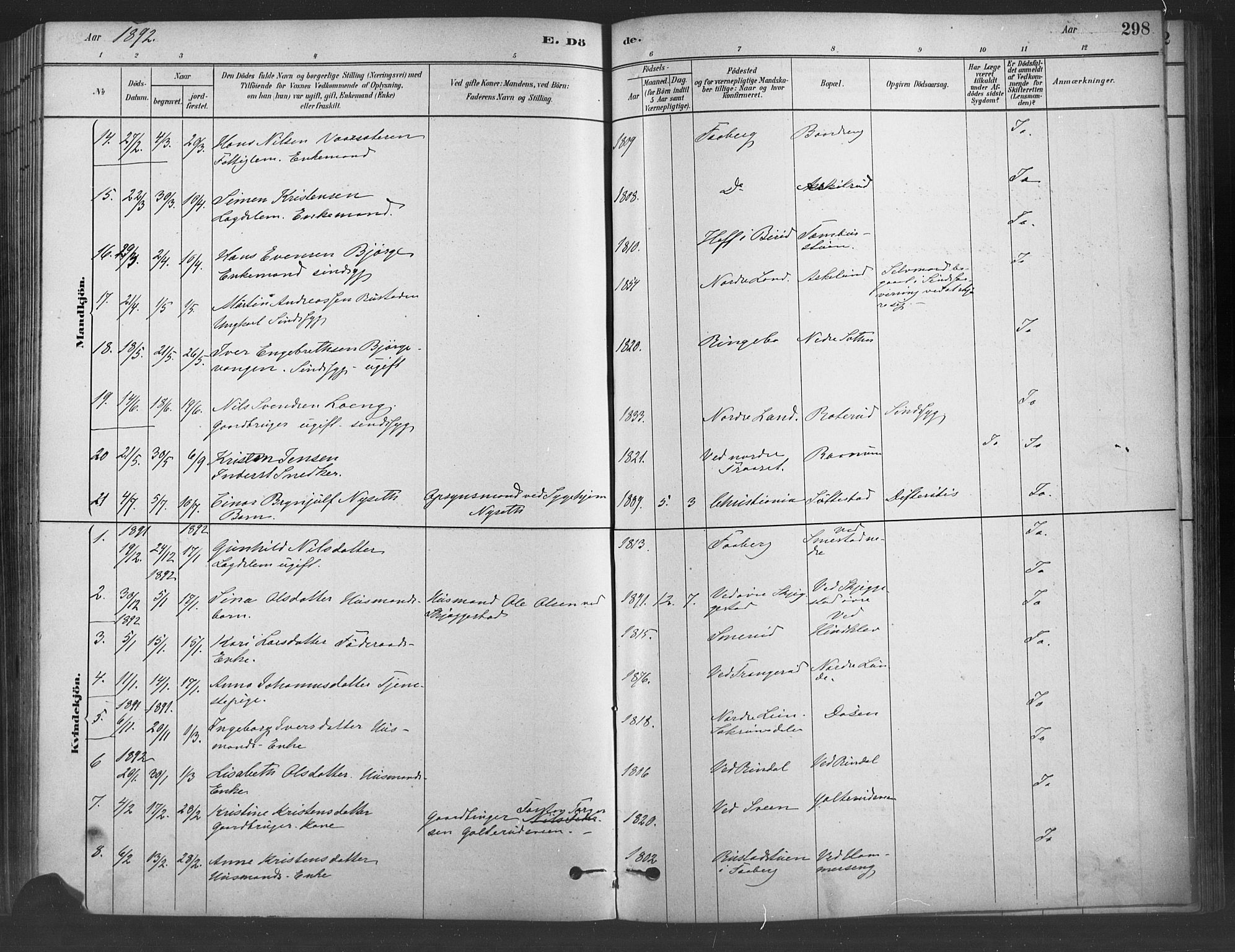 Fåberg prestekontor, AV/SAH-PREST-086/H/Ha/Haa/L0009: Parish register (official) no. 9, 1879-1898, p. 298