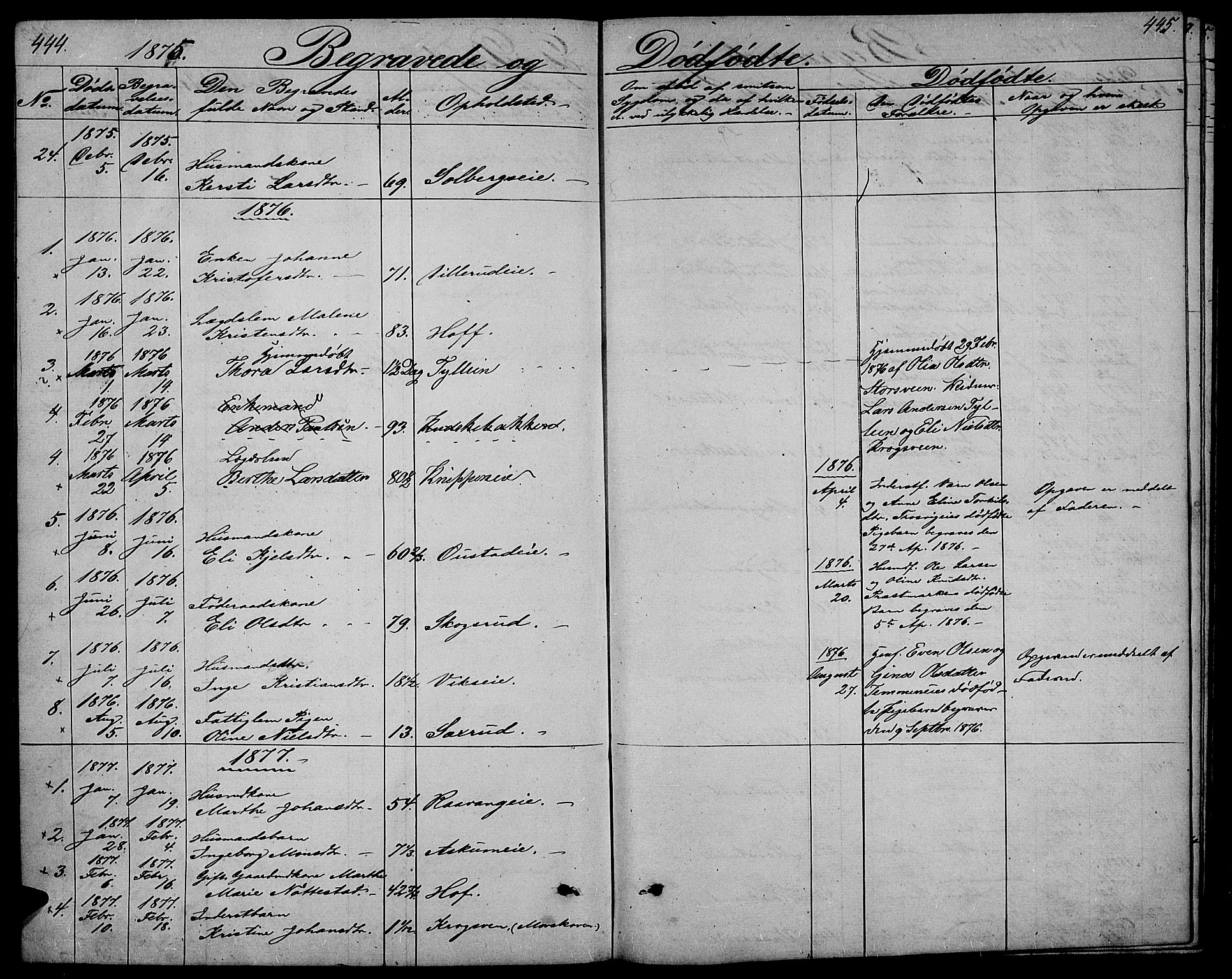 Stange prestekontor, SAH/PREST-002/L/L0005: Parish register (copy) no. 5, 1861-1881, p. 444-445
