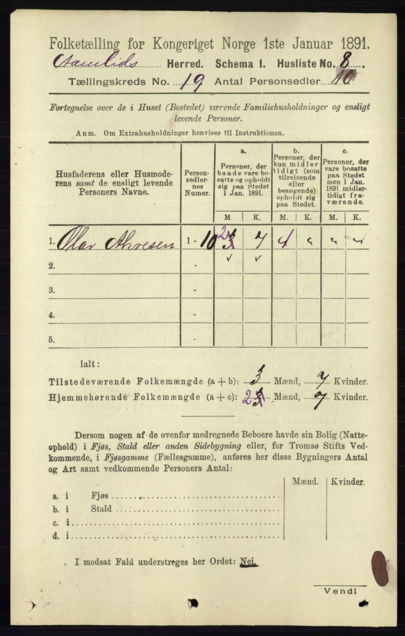 RA, 1891 census for 0929 Åmli, 1891, p. 3134