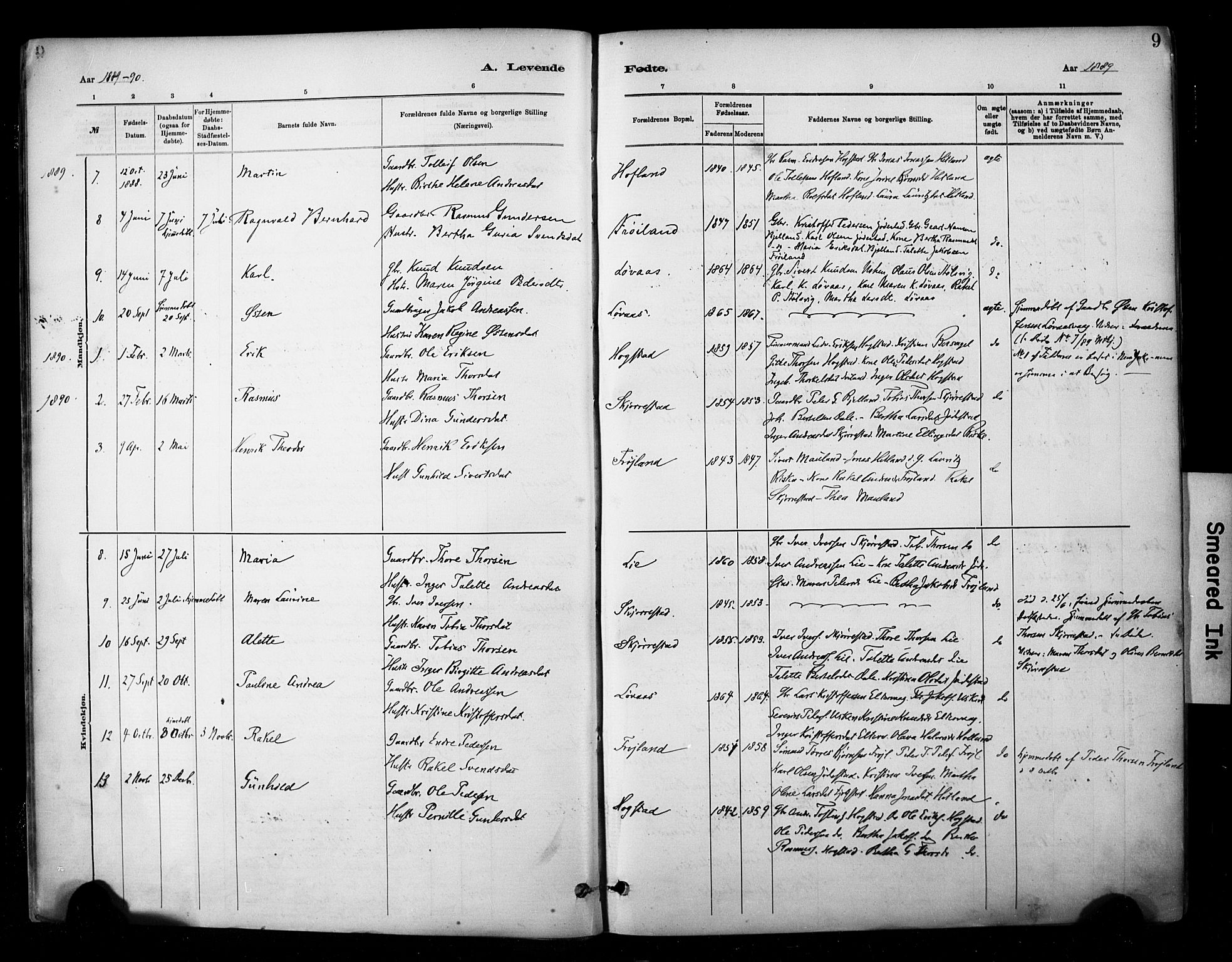 Hetland sokneprestkontor, SAST/A-101826/30/30BA/L0010: Parish register (official) no. A 10, 1882-1925, p. 9