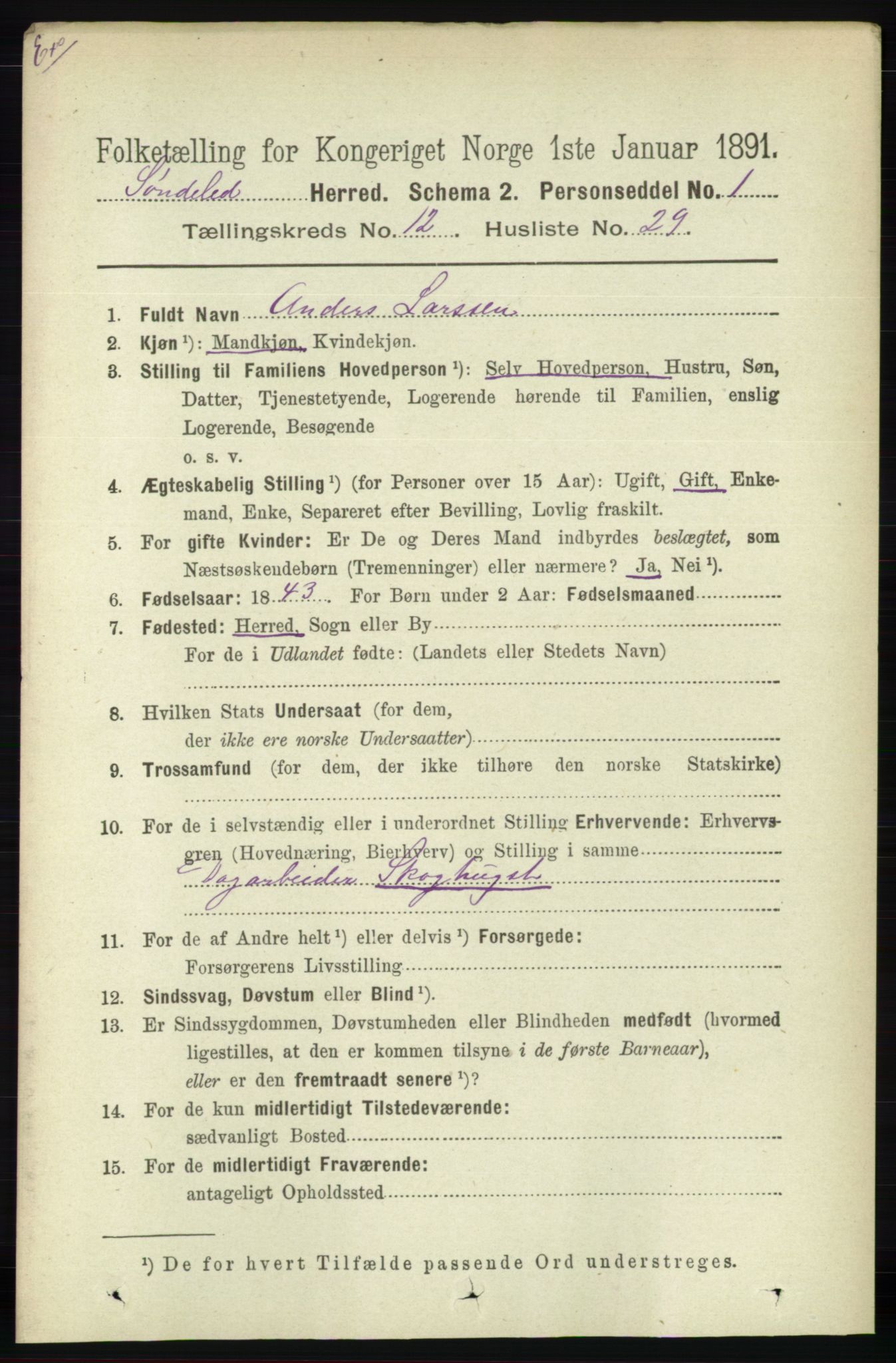 RA, Census 1891 for Nedenes amt: Gjenparter av personsedler for beslektede ektefeller, menn, 1891, p. 162