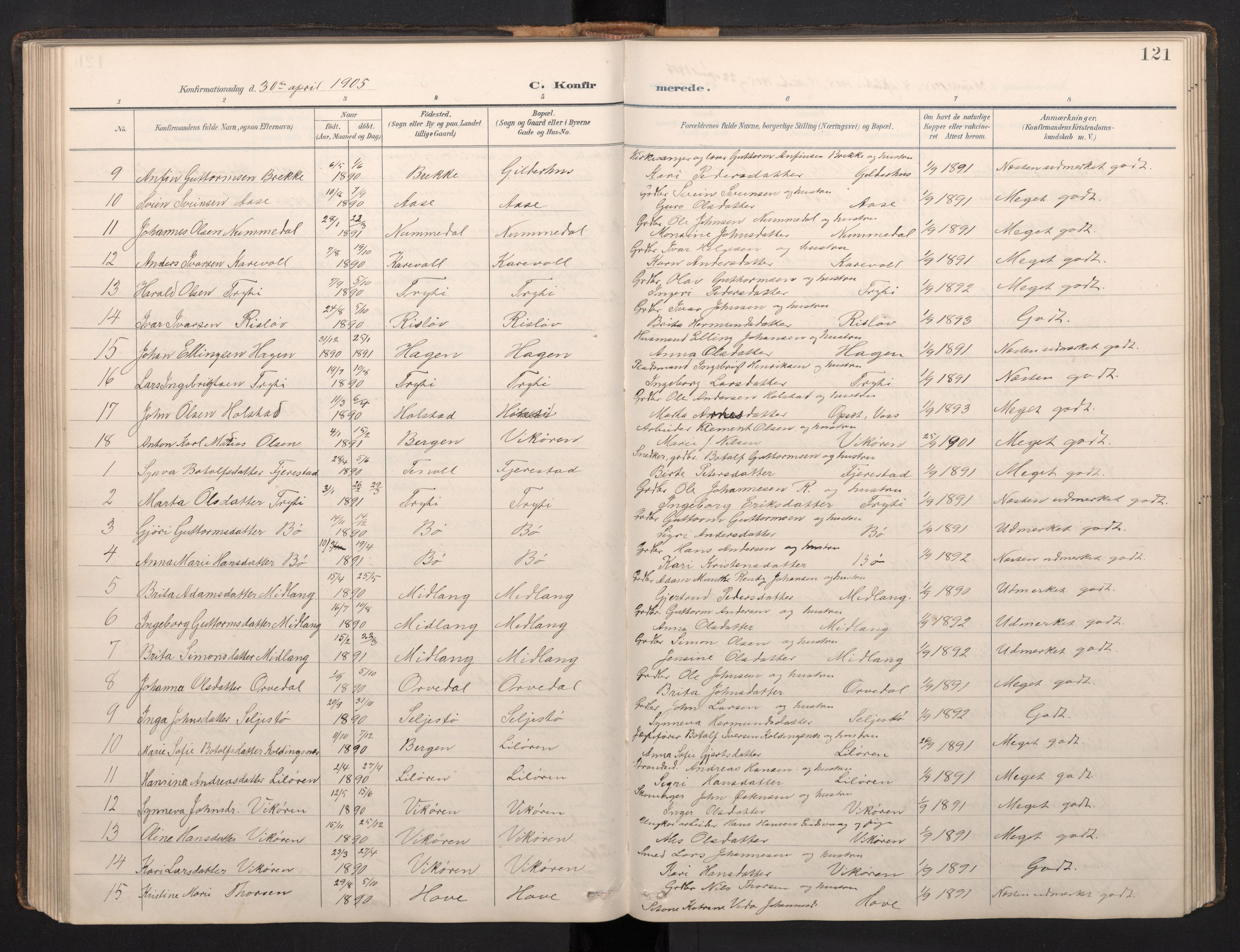 Vik sokneprestembete, AV/SAB-A-81501/H/Hab/Haba/L0004: Parish register (copy) no. A 4, 1895-1914, p. 120b-121a