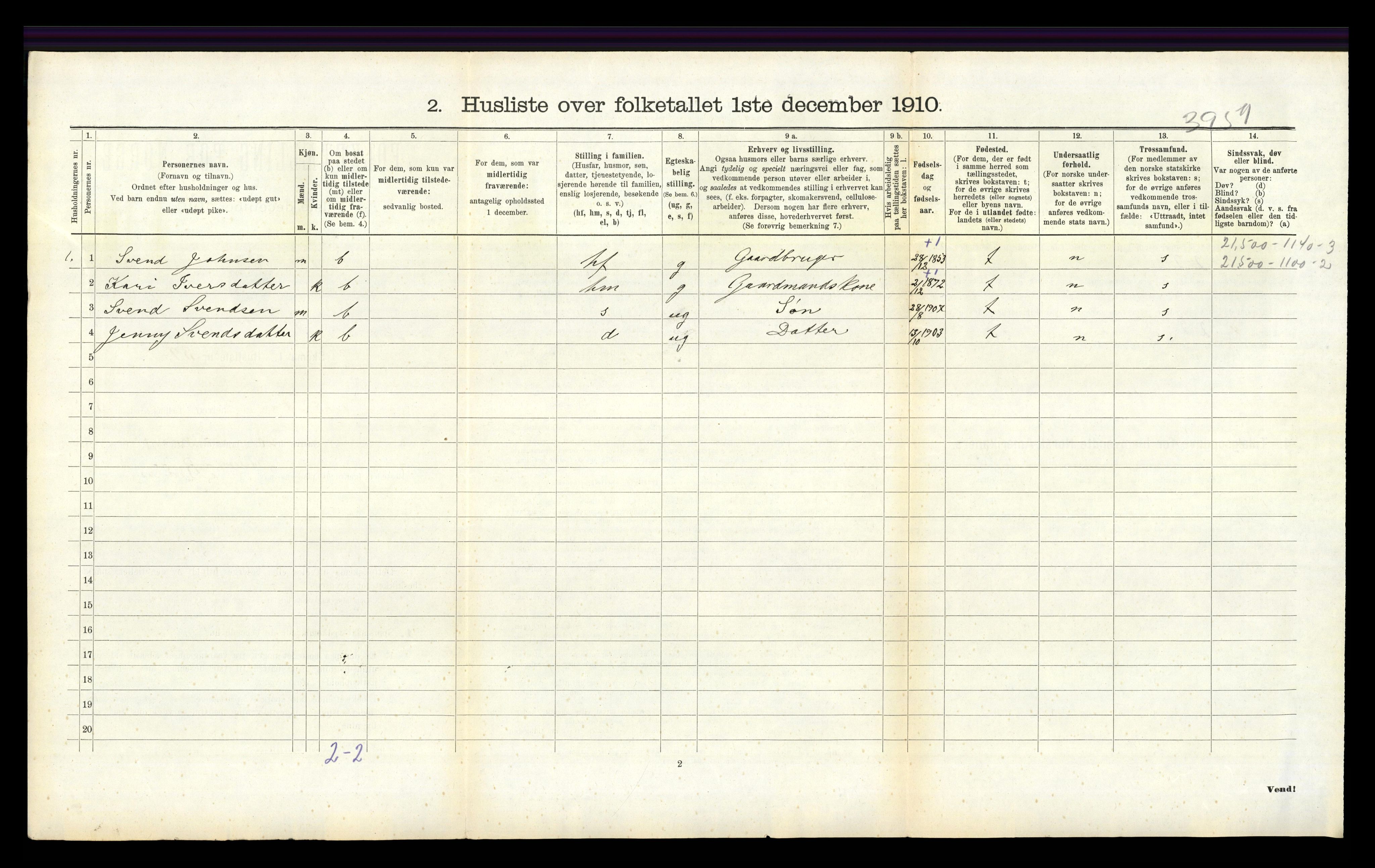 RA, 1910 census for Årdal, 1910, p. 282