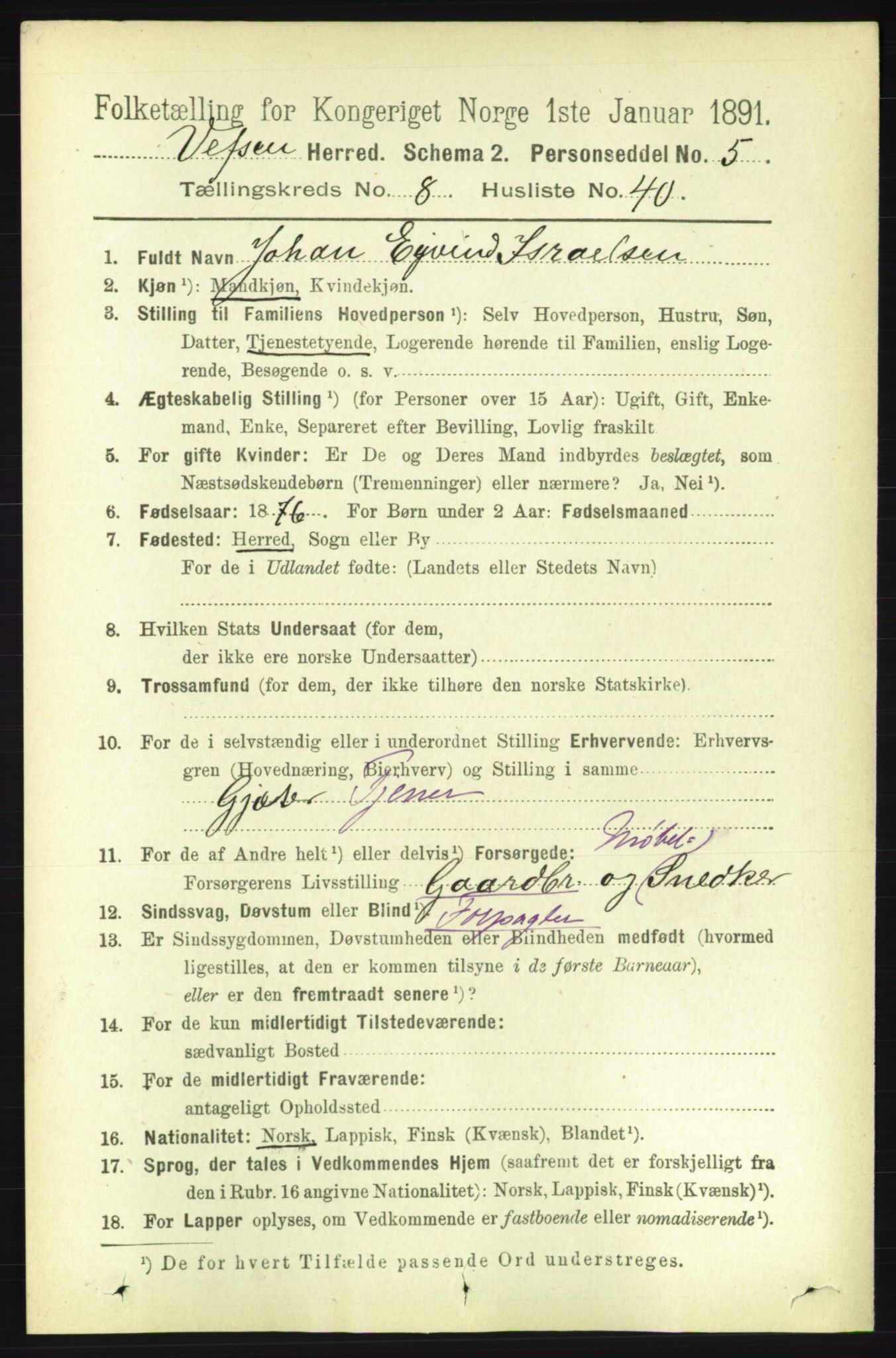 RA, 1891 census for 1824 Vefsn, 1891, p. 4543