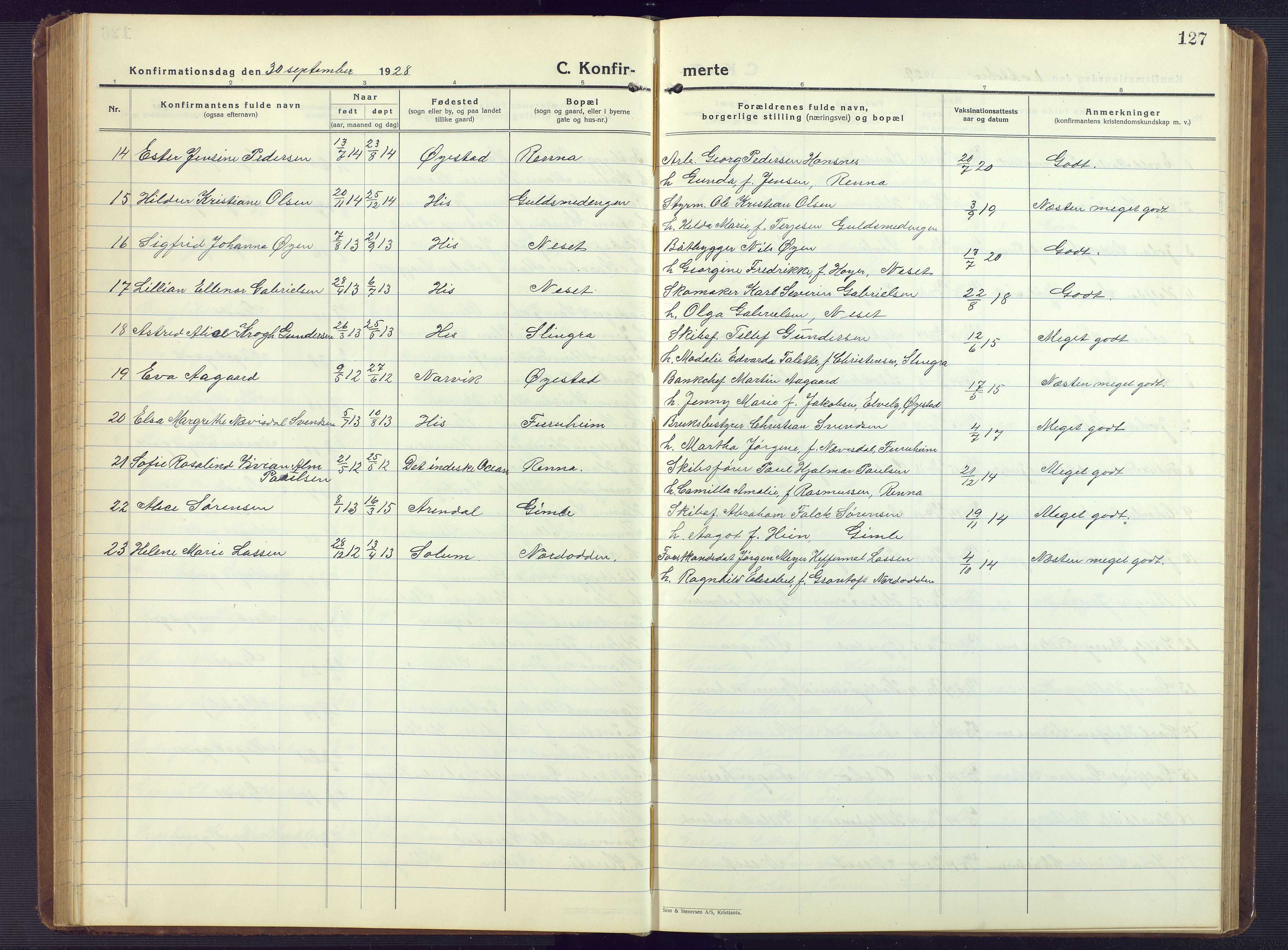 Hisøy sokneprestkontor, AV/SAK-1111-0020/F/Fb/L0005: Parish register (copy) no. B 5, 1924-1946, p. 127