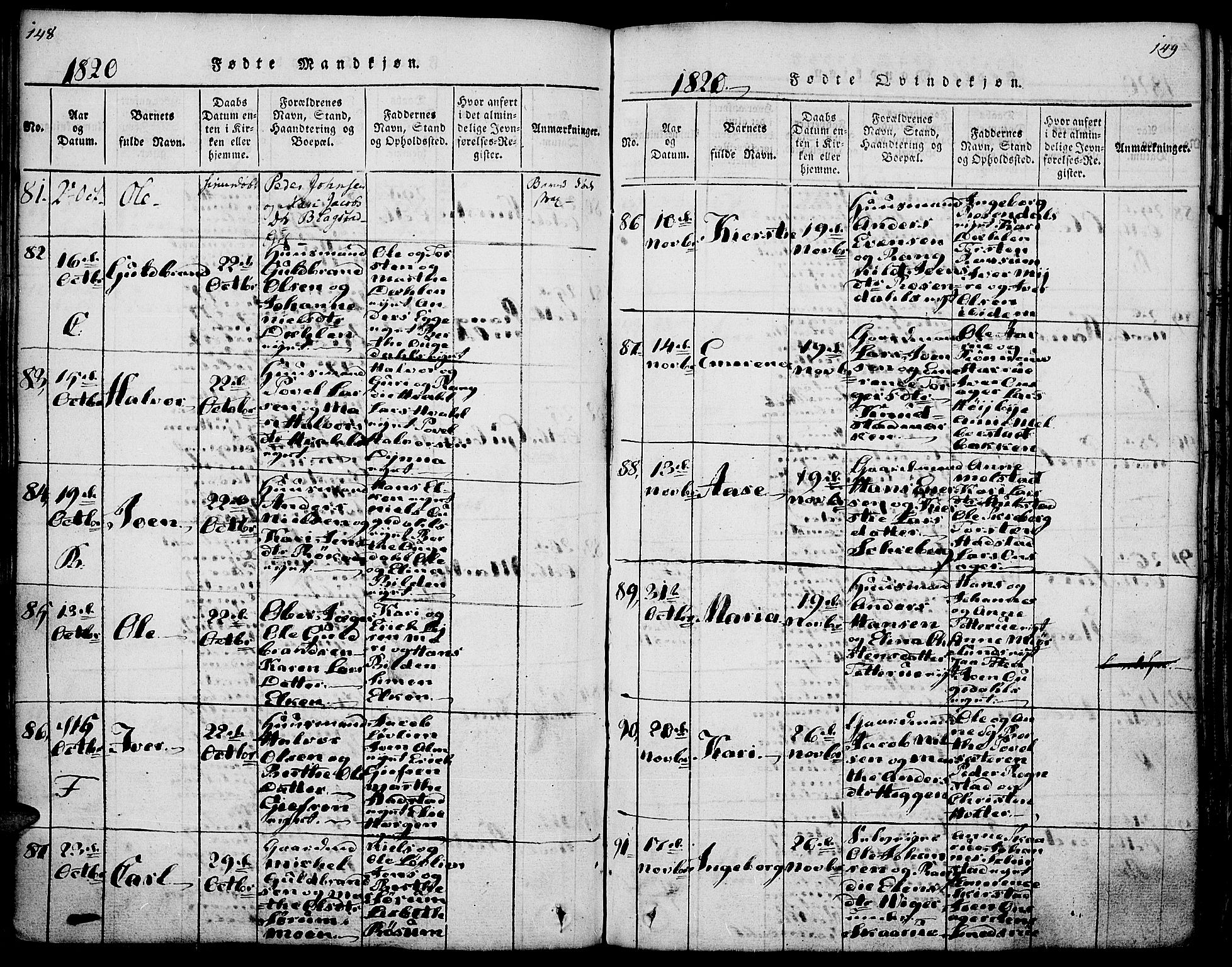 Gran prestekontor, SAH/PREST-112/H/Ha/Haa/L0009: Parish register (official) no. 9, 1815-1824, p. 148-149