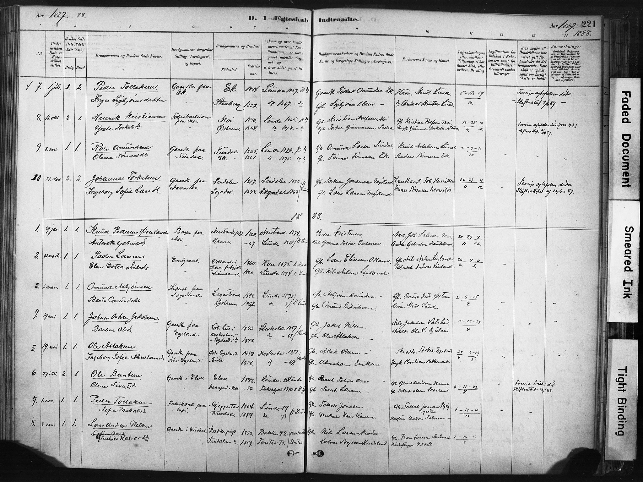 Lund sokneprestkontor, SAST/A-101809/S06/L0011: Parish register (official) no. A 10, 1877-1904, p. 221