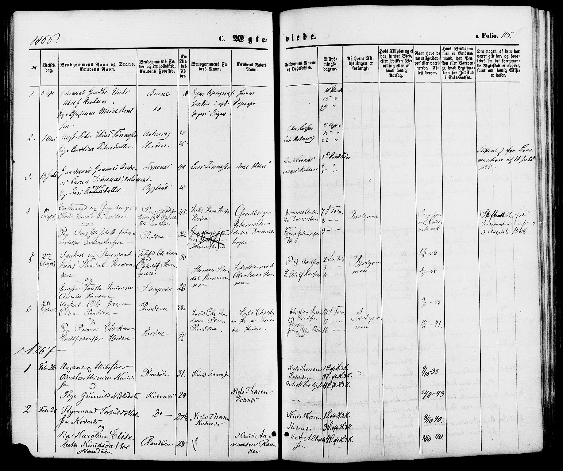 Oddernes sokneprestkontor, SAK/1111-0033/F/Fa/Fab/L0001: Parish register (official) no. A 1, 1865-1884, p. 115