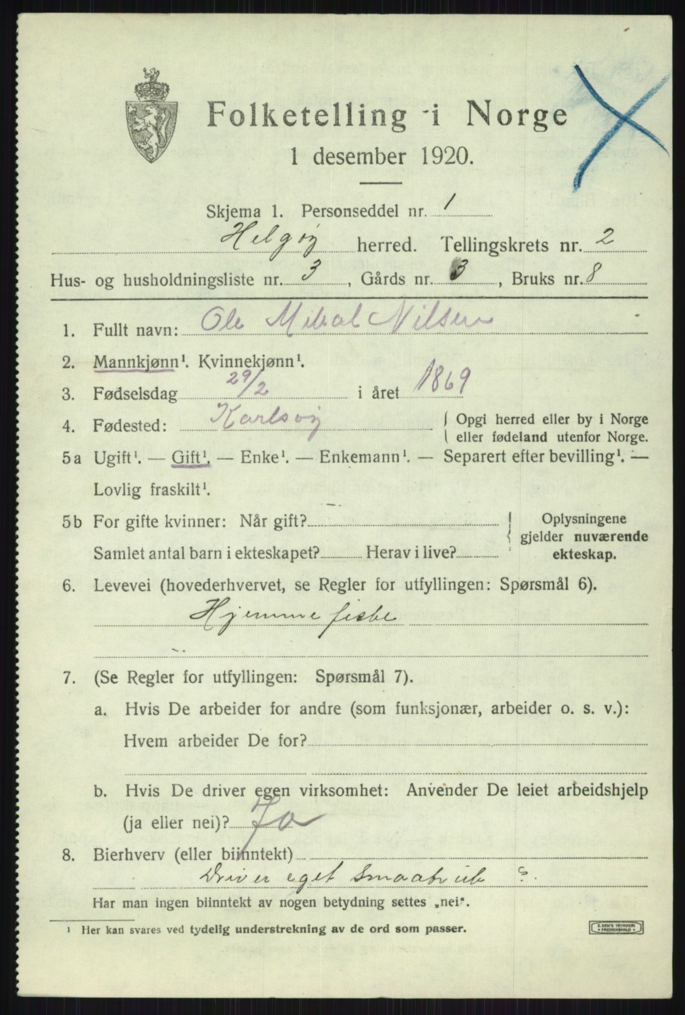 SATØ, 1920 census for Helgøy, 1920, p. 1161