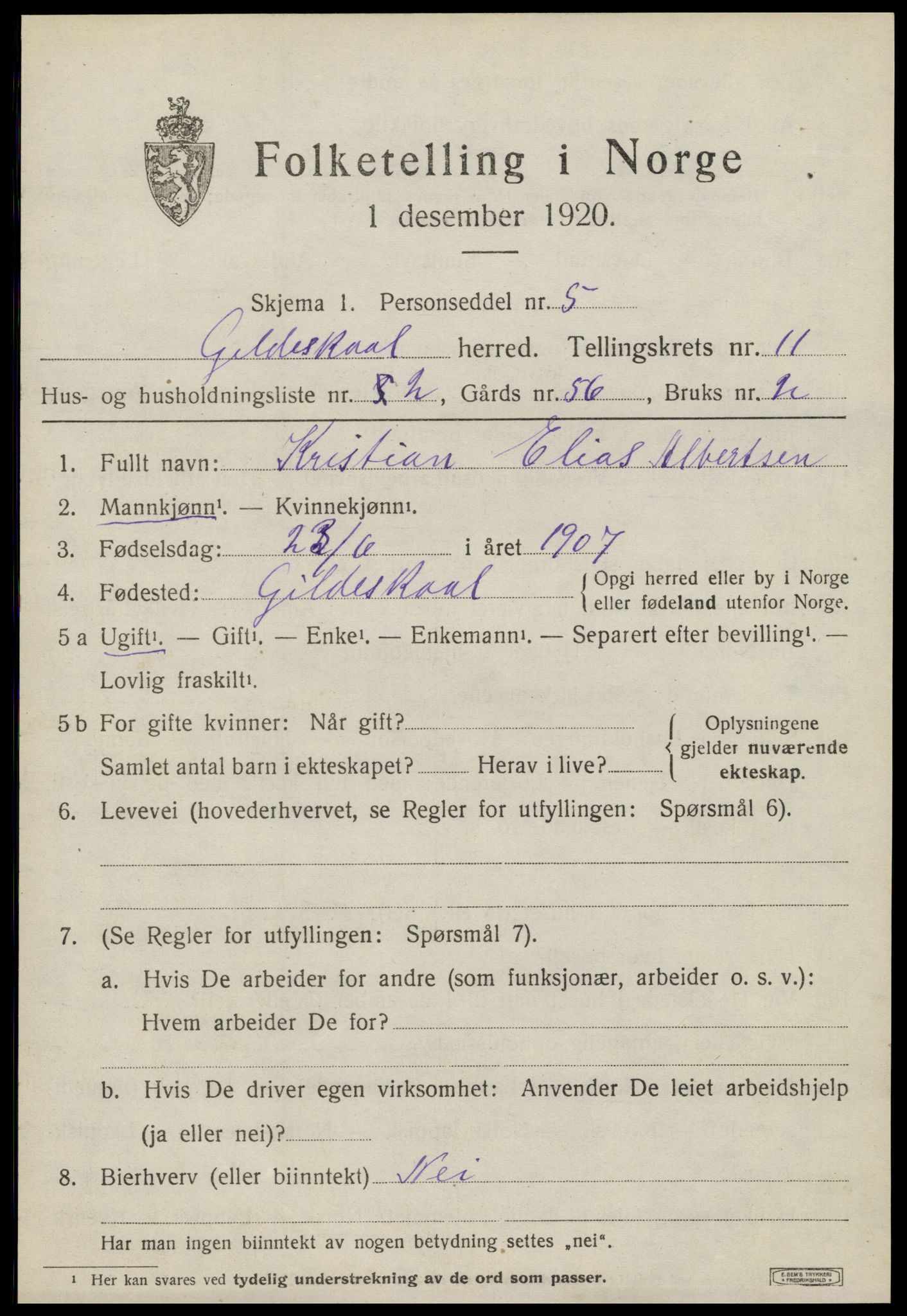 SAT, 1920 census for Gildeskål, 1920, p. 6834