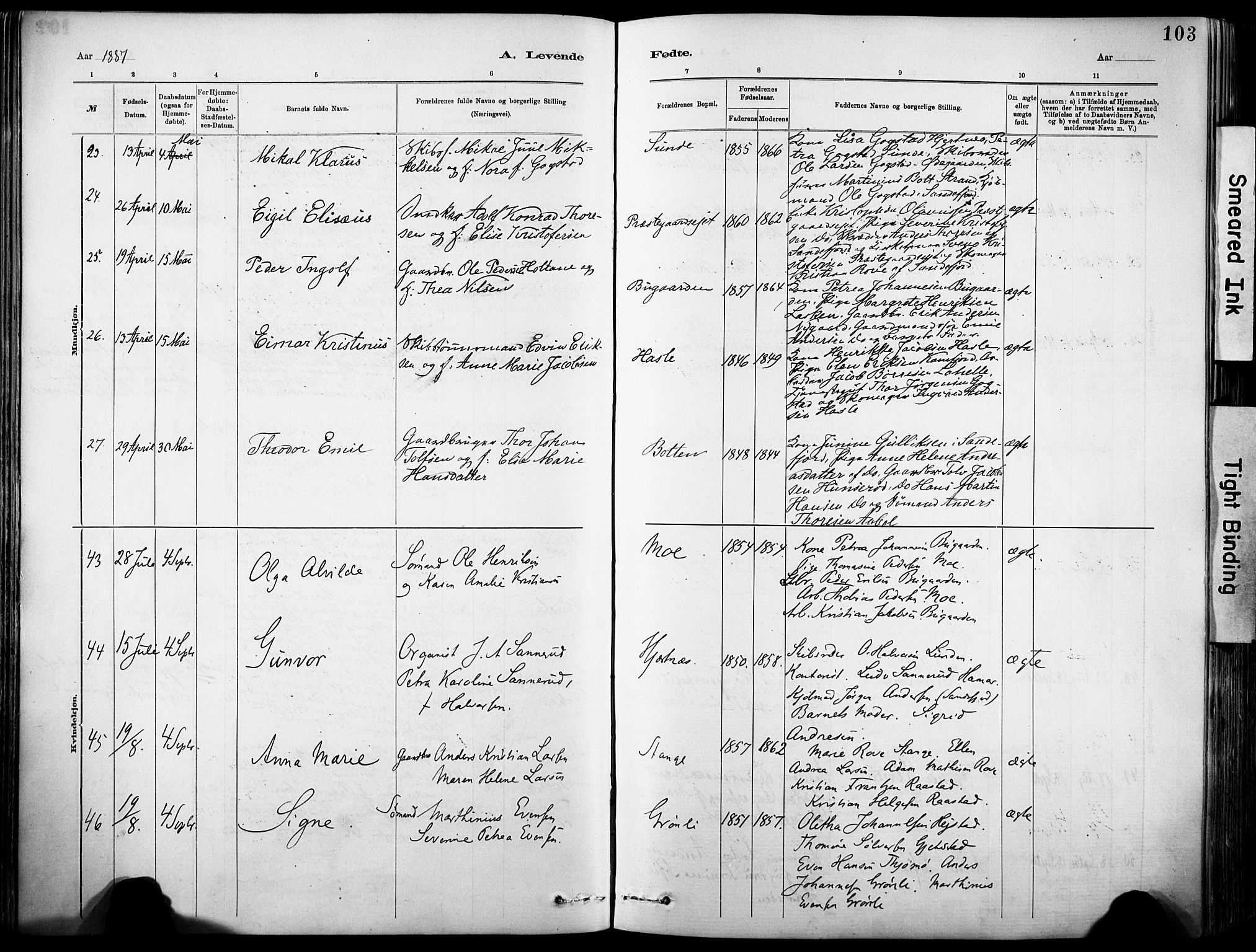 Sandar kirkebøker, SAKO/A-243/F/Fa/L0012: Parish register (official) no. 12, 1883-1895, p. 103
