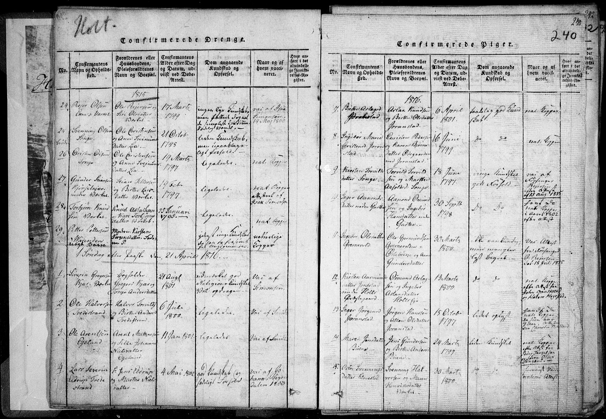 Holt sokneprestkontor, AV/SAK-1111-0021/F/Fa/L0005: Parish register (official) no. A 5, 1813-1821, p. 240