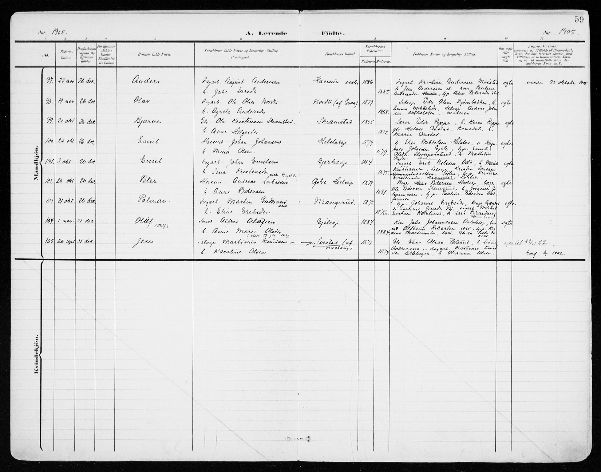 Vang prestekontor, Hedmark, AV/SAH-PREST-008/H/Ha/Haa/L0021: Parish register (official) no. 21, 1902-1917, p. 59