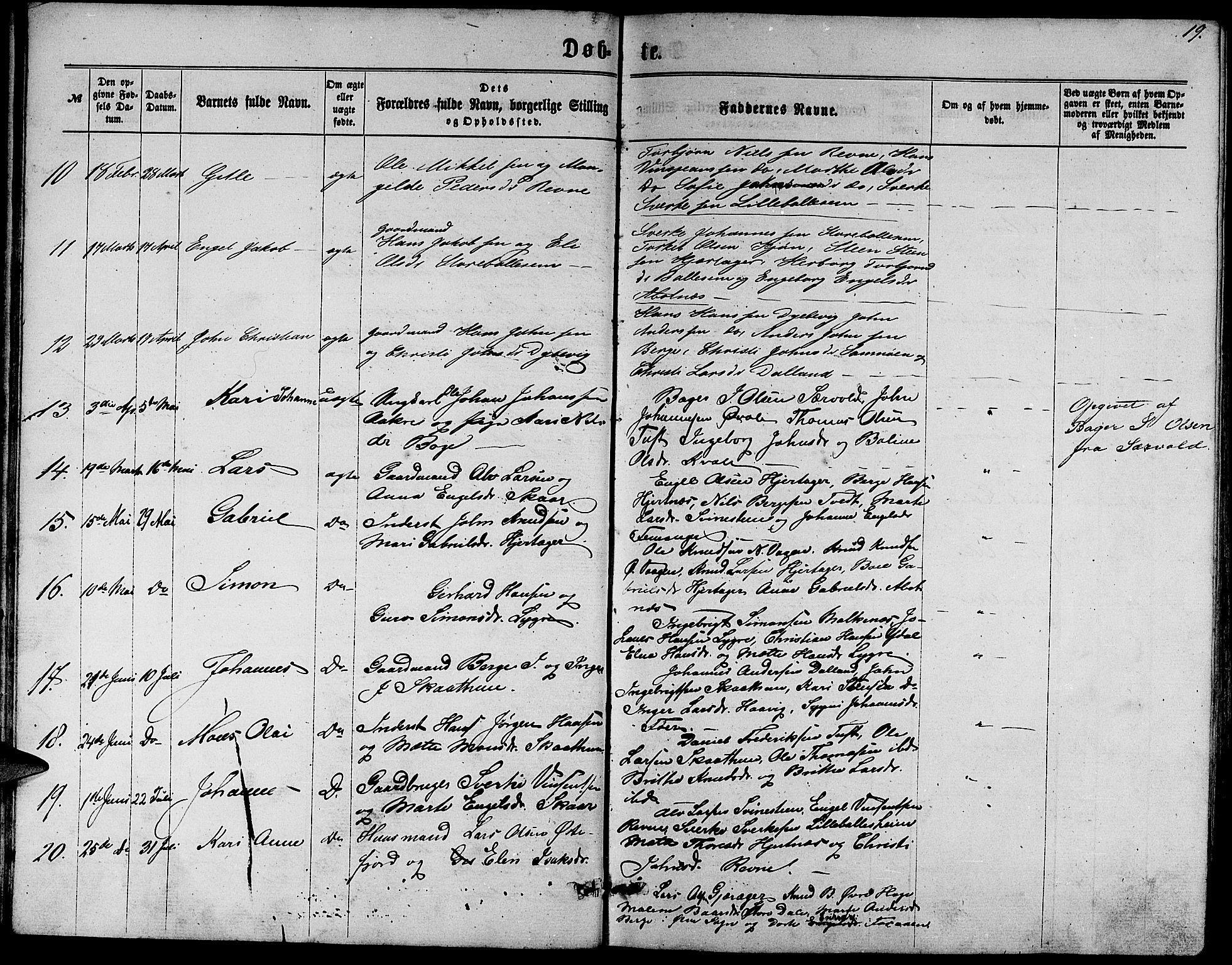 Fusa sokneprestembete, SAB/A-75401/H/Hab: Parish register (copy) no. C 1, 1861-1885, p. 19