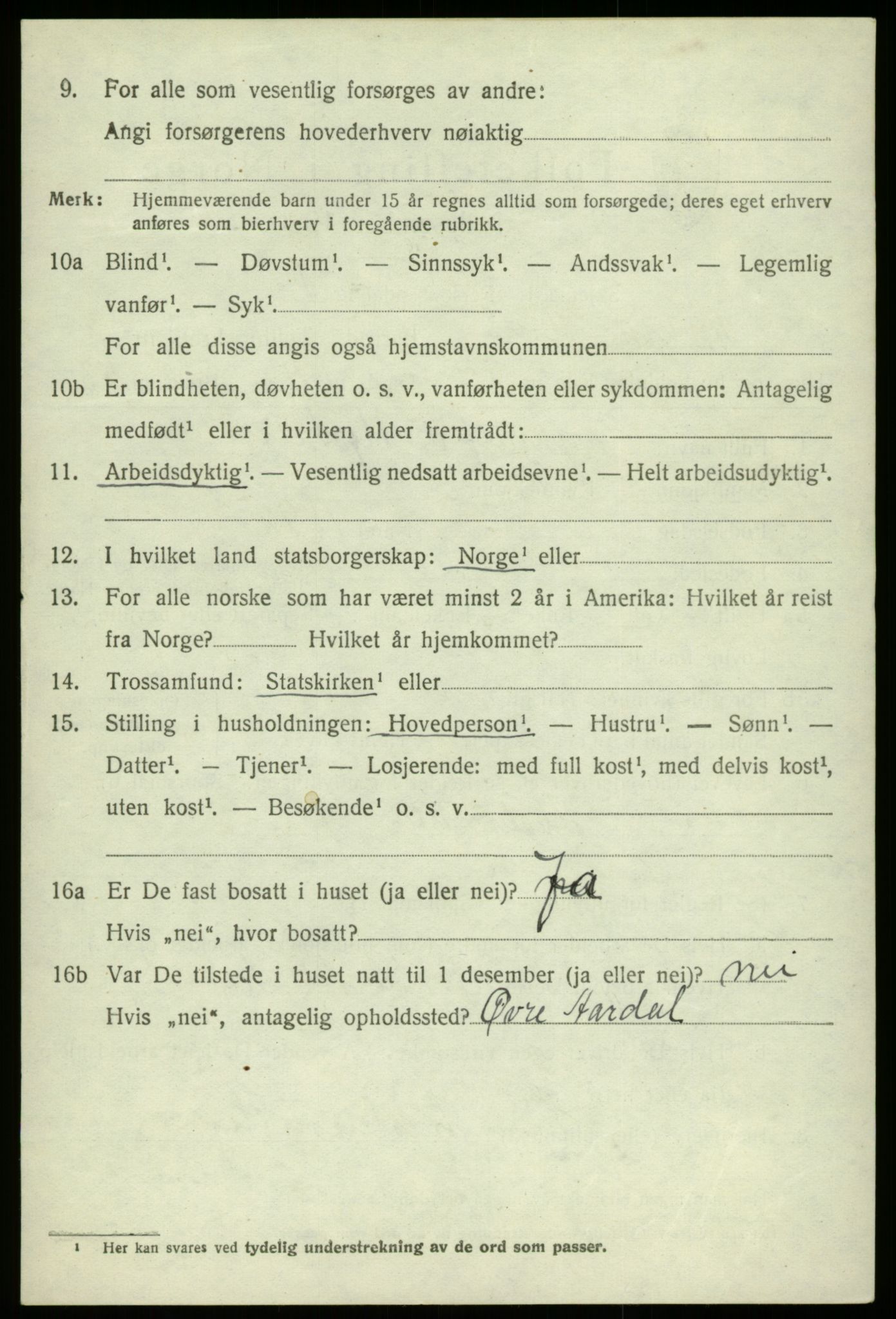 SAB, 1920 census for Kvam, 1920, p. 3220