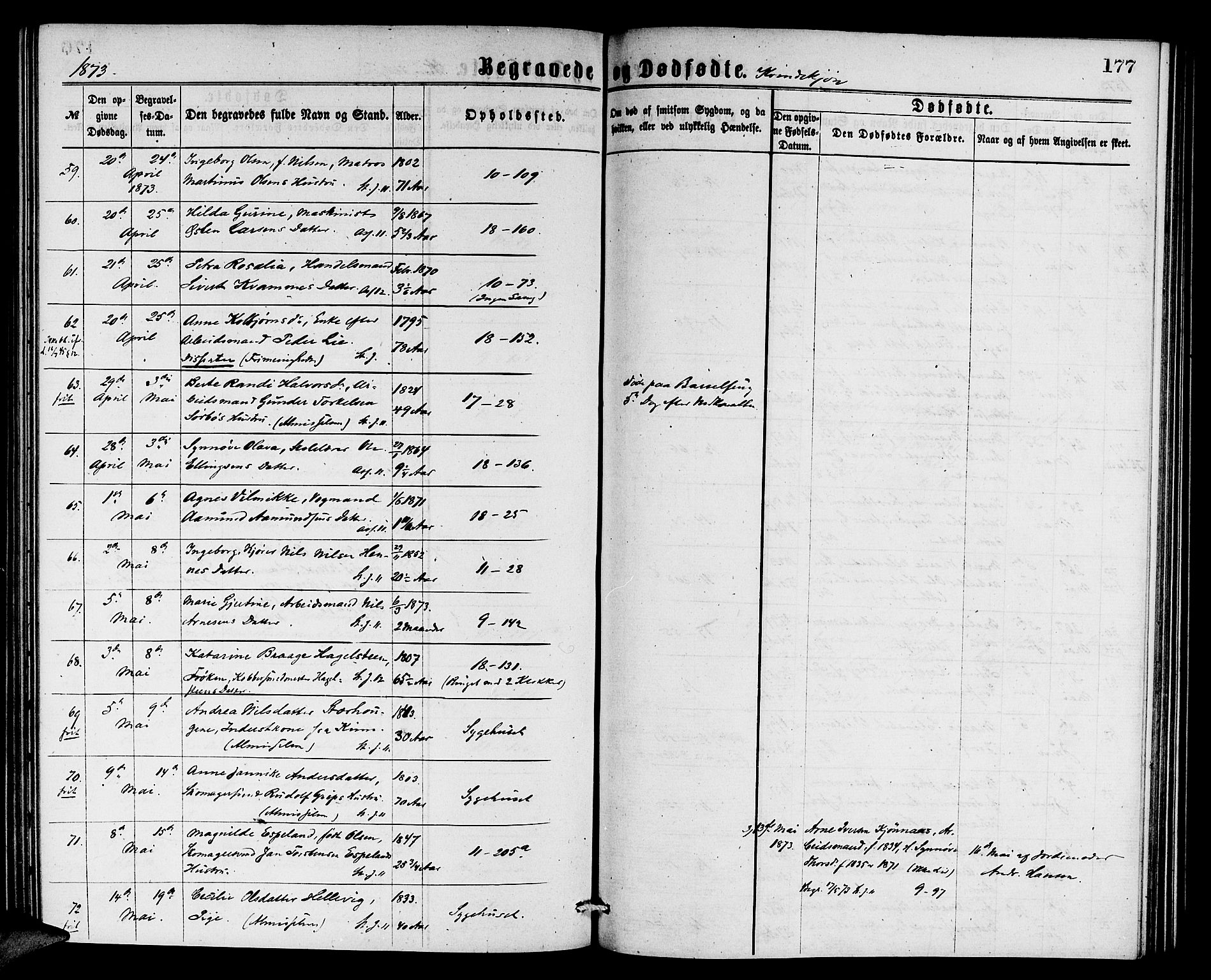 Domkirken sokneprestembete, AV/SAB-A-74801/H/Hab/L0040: Parish register (copy) no. E 4, 1868-1877, p. 177