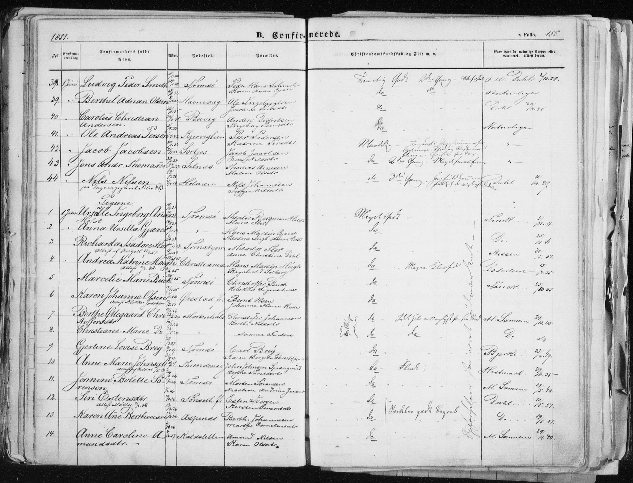 Tromsø sokneprestkontor/stiftsprosti/domprosti, SATØ/S-1343/G/Ga/L0010kirke: Parish register (official) no. 10, 1848-1855, p. 155