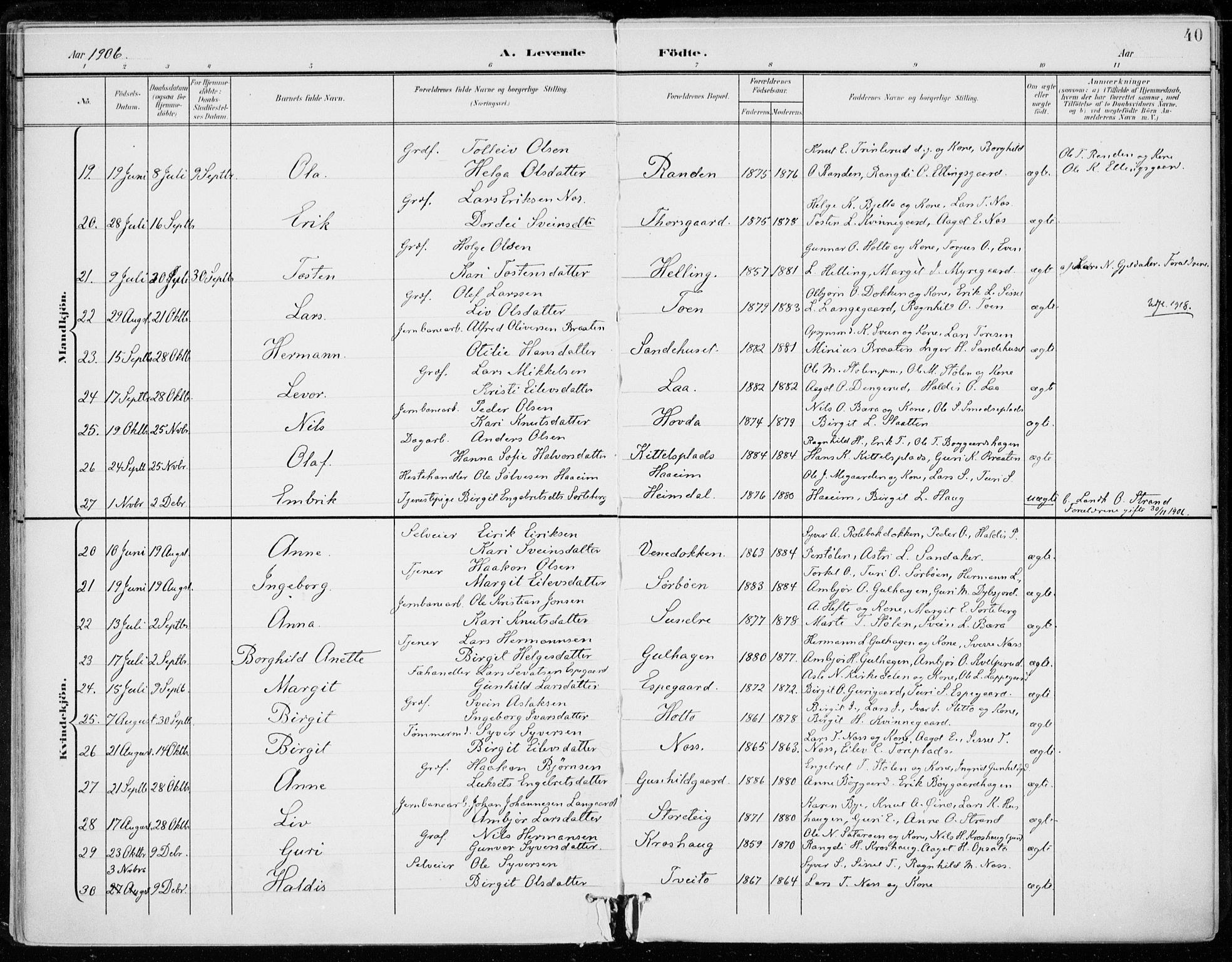 Ål kirkebøker, AV/SAKO-A-249/F/Fa/L0009: Parish register (official) no. I 9, 1897-1915, p. 40