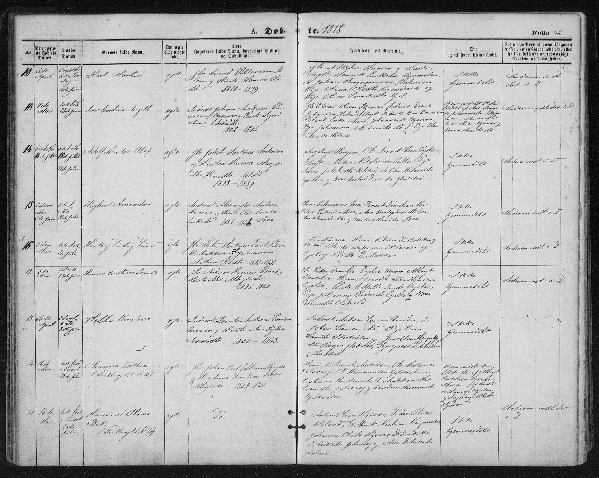 Ministerialprotokoller, klokkerbøker og fødselsregistre - Nordland, AV/SAT-A-1459/816/L0241: Parish register (official) no. 816A07, 1870-1885, p. 46