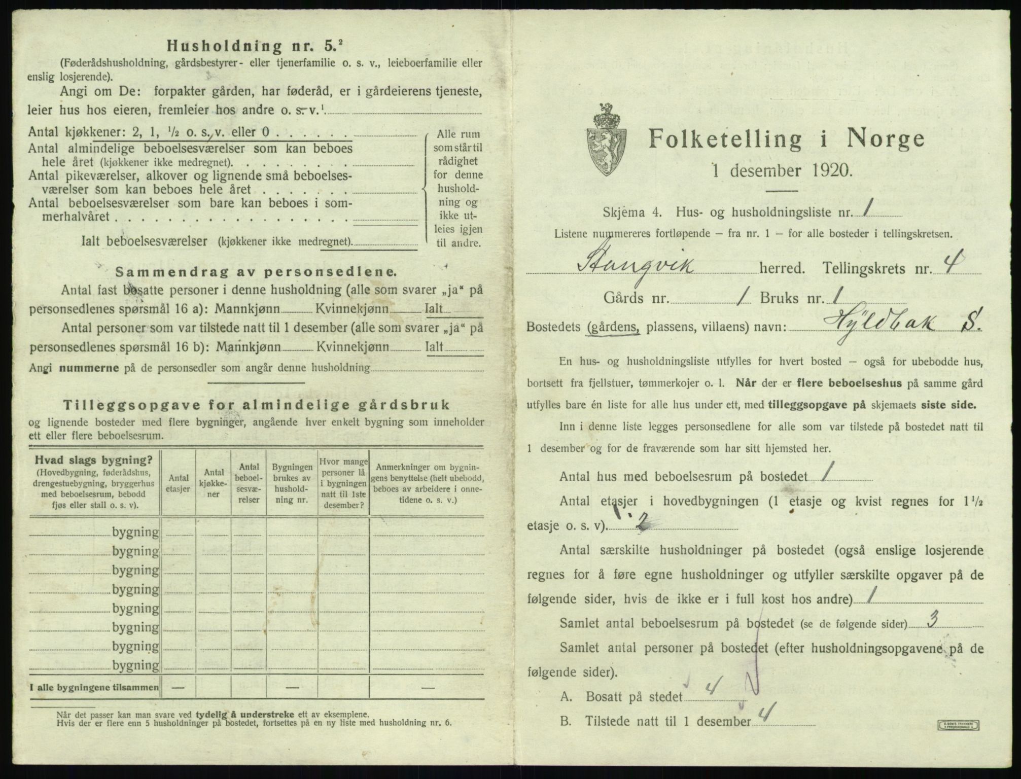 SAT, 1920 census for Stangvik, 1920, p. 304