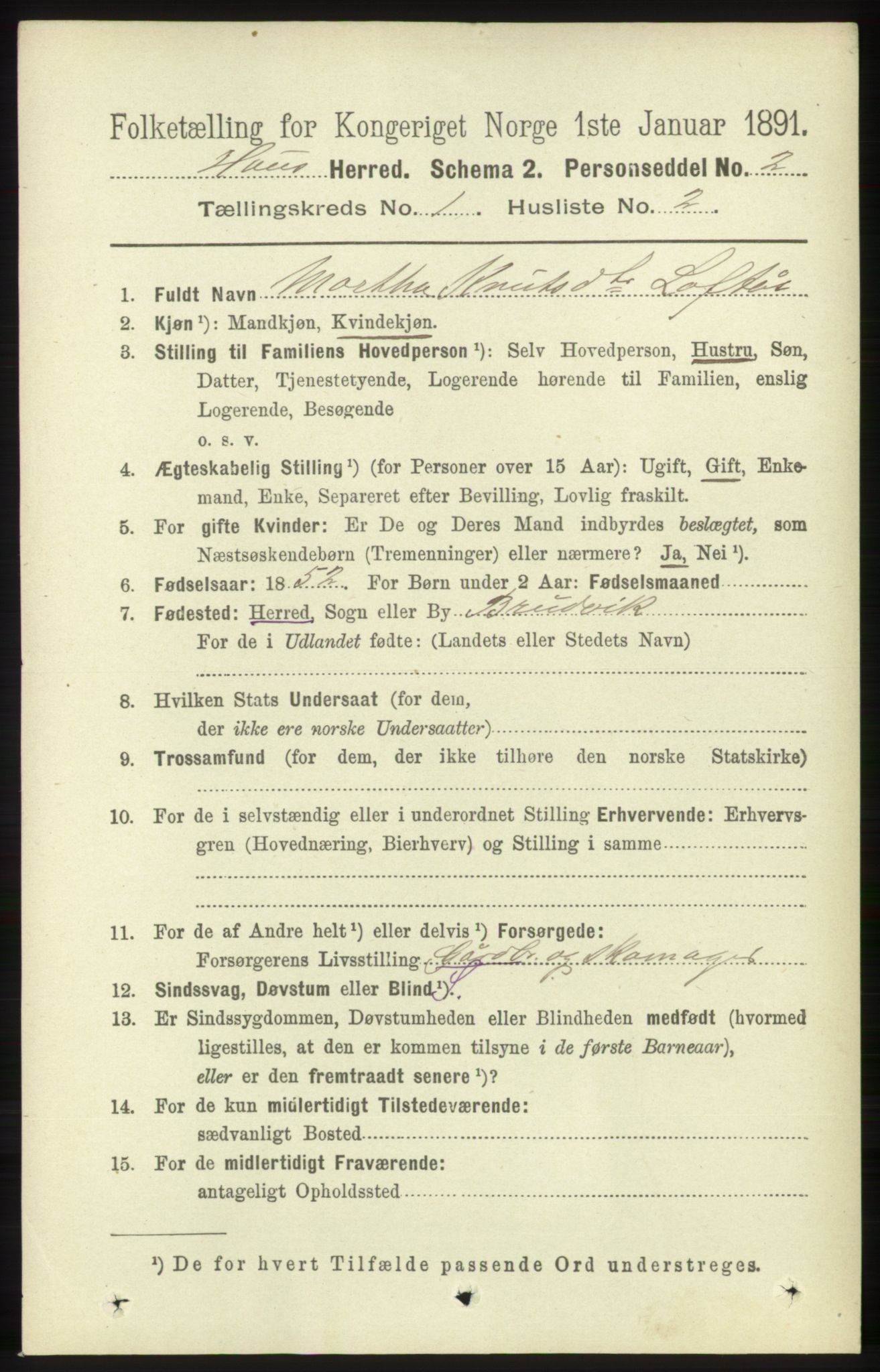 RA, 1891 census for 1250 Haus, 1891, p. 104