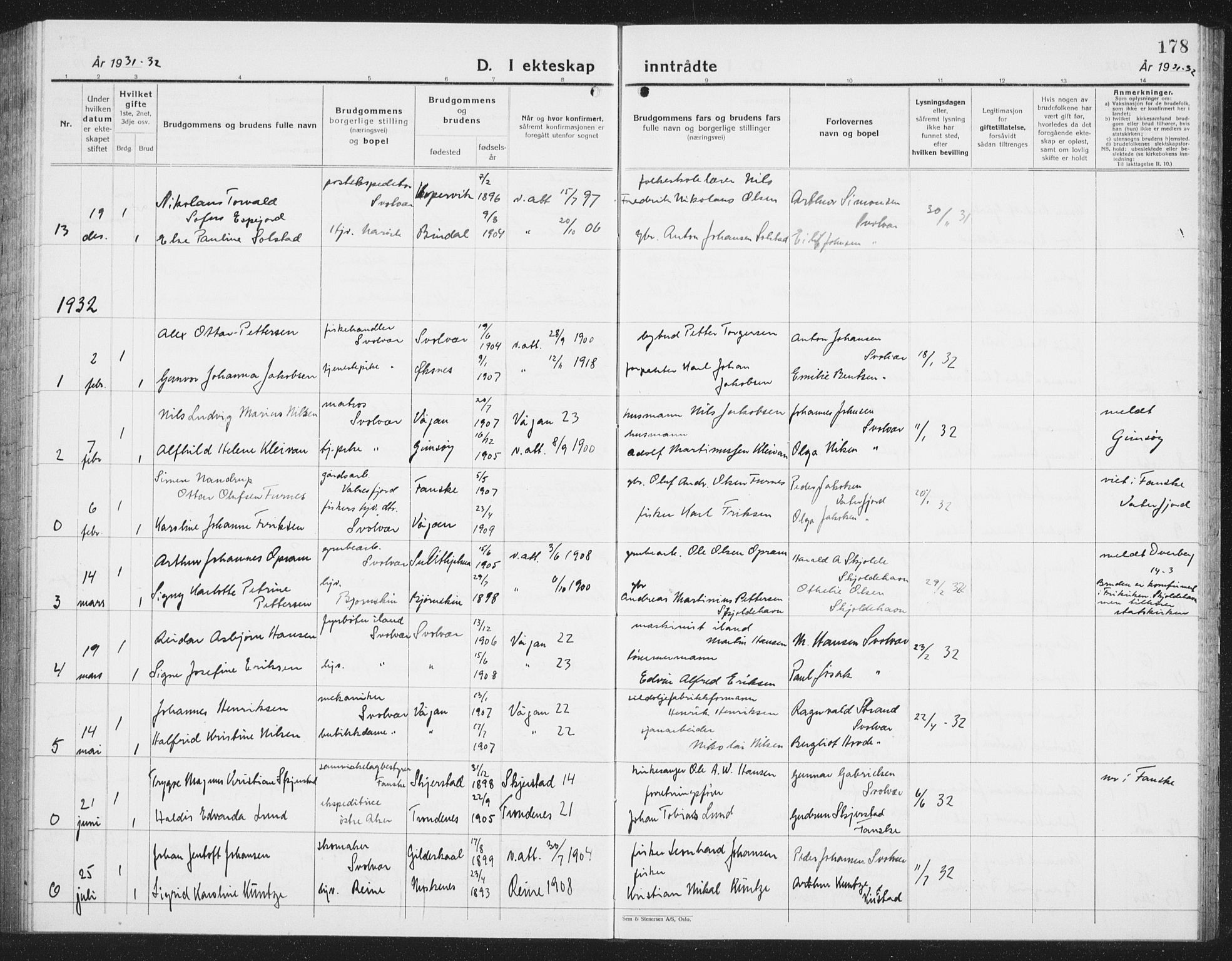Ministerialprotokoller, klokkerbøker og fødselsregistre - Nordland, SAT/A-1459/877/L1117: Parish register (copy) no. 877C01, 1923-1942, p. 178
