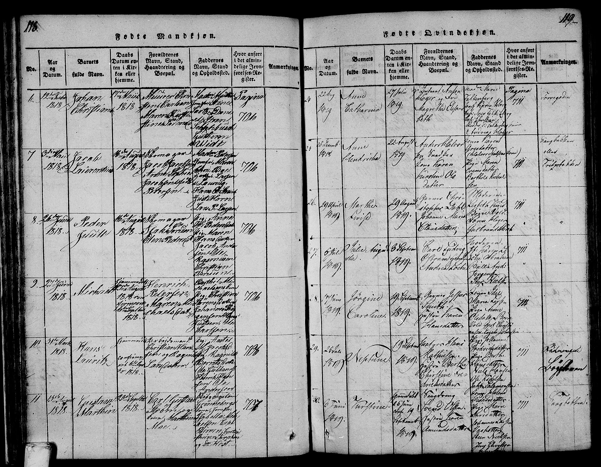 Larvik kirkebøker, SAKO/A-352/F/Fa/L0001: Parish register (official) no. I 1, 1814-1825, p. 118-119