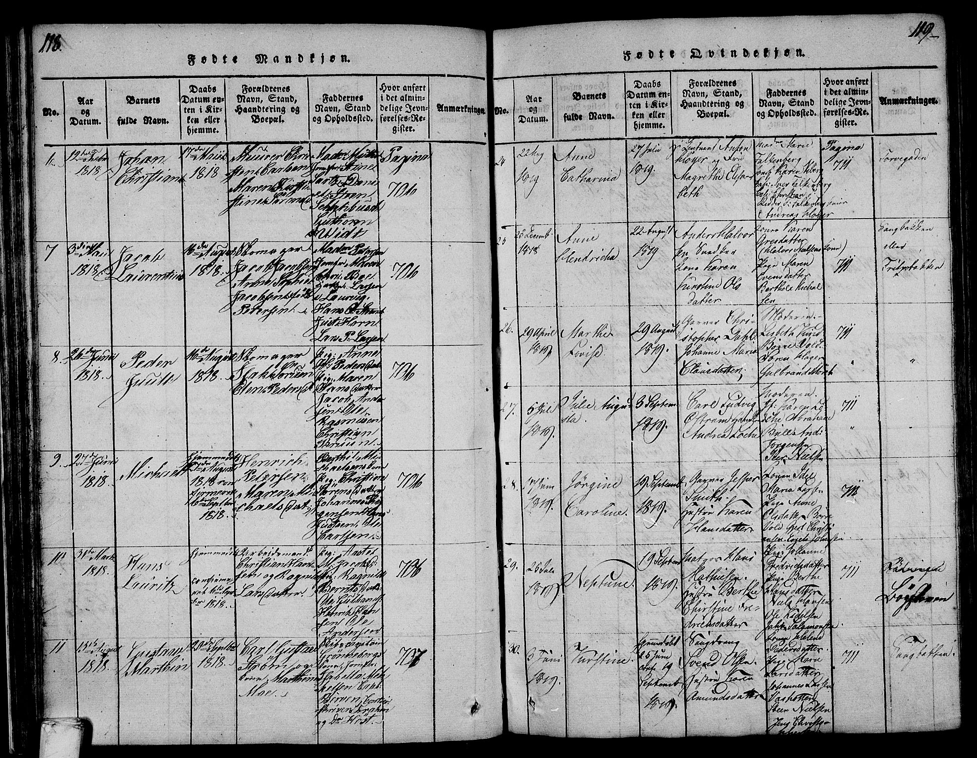 Larvik kirkebøker, AV/SAKO-A-352/F/Fa/L0001: Parish register (official) no. I 1, 1814-1825, p. 118-119