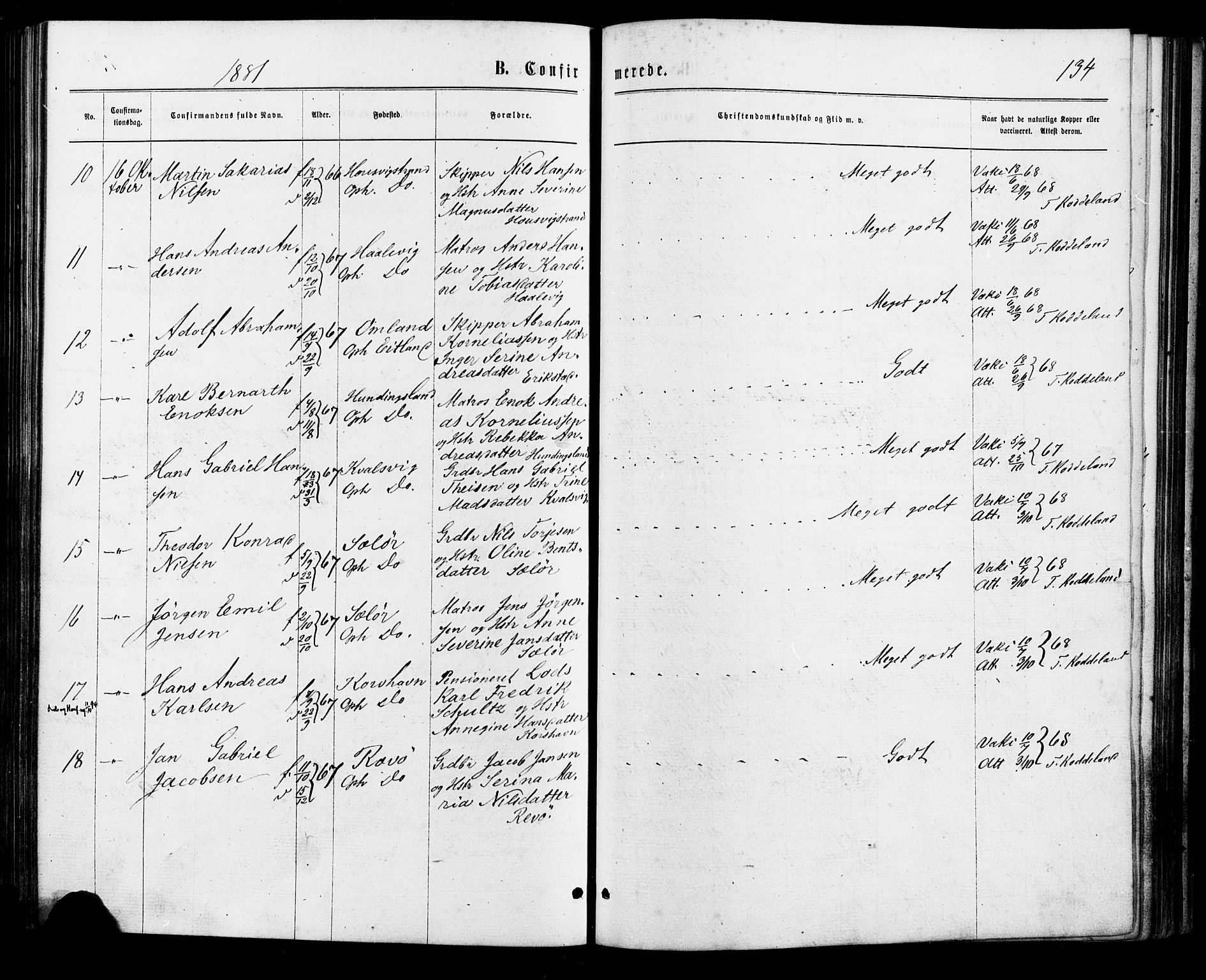 Lyngdal sokneprestkontor, AV/SAK-1111-0029/F/Fa/Faa/L0003: Parish register (official) no. A 3, 1871-1882, p. 134