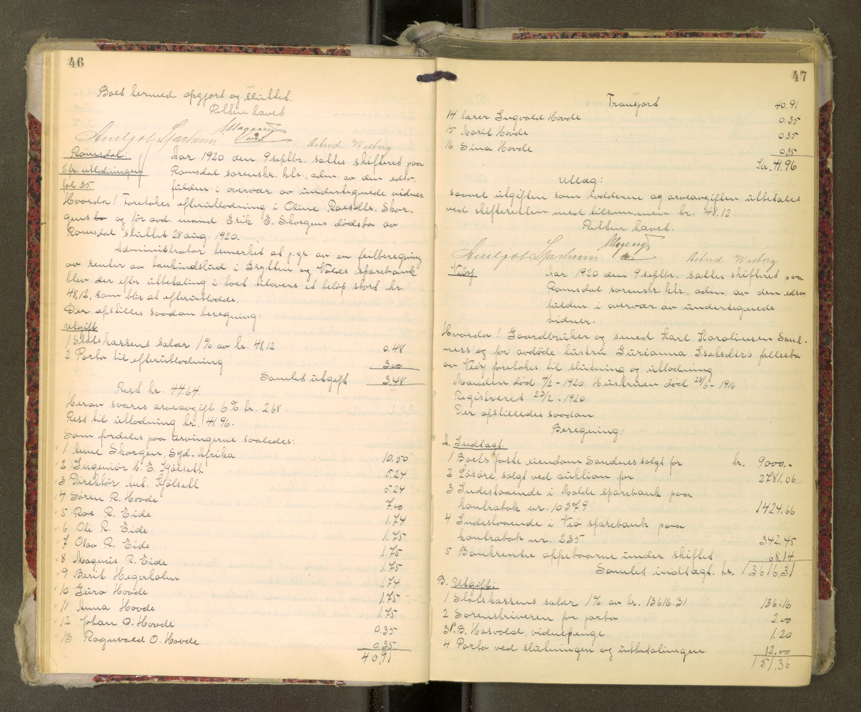 Romsdal sorenskriveri, AV/SAT-A-4149/1/3/3A/L0022: Skifteutlodnings Protokoll, 1920-1924, p. 46-47