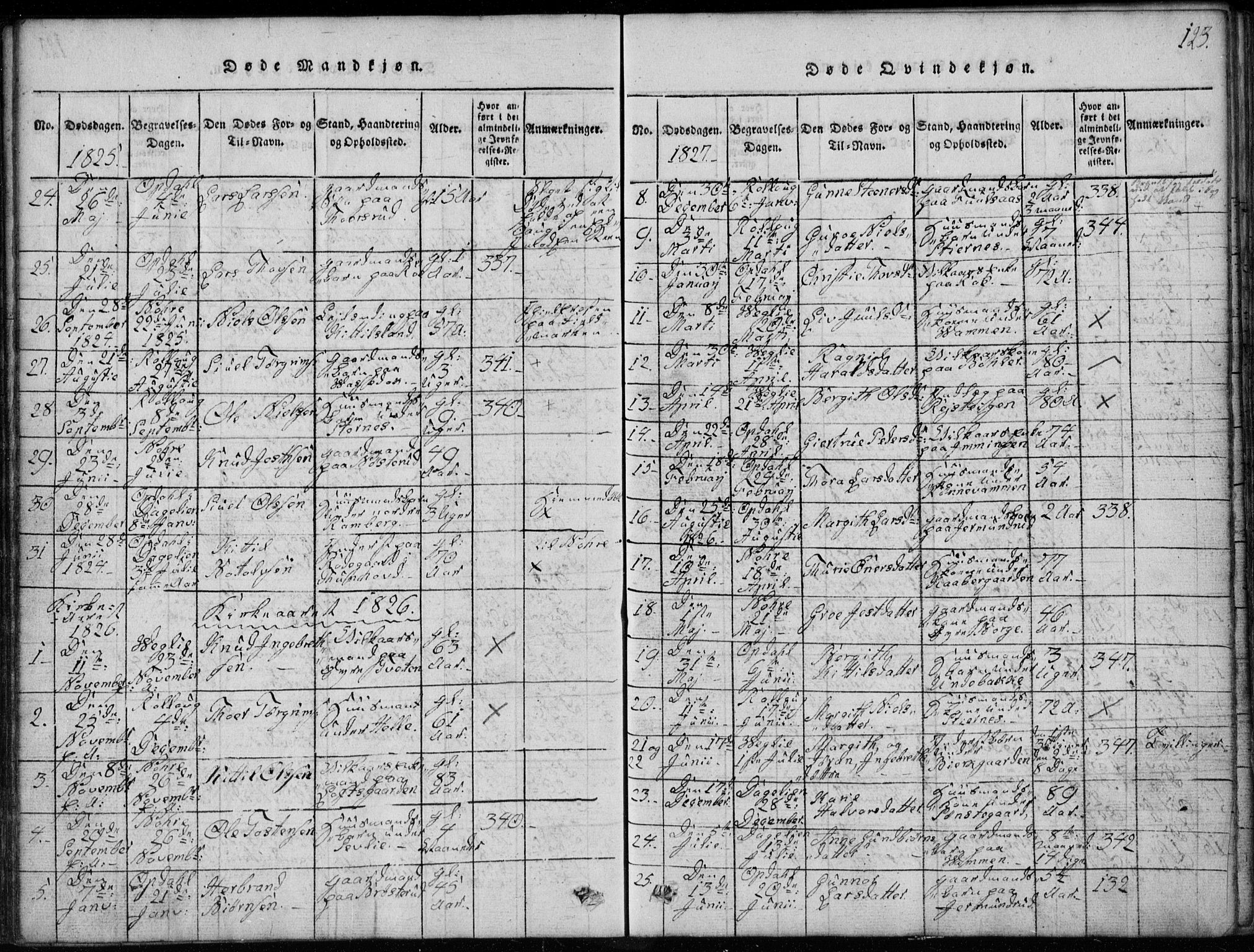 Rollag kirkebøker, SAKO/A-240/G/Ga/L0001: Parish register (copy) no. I 1, 1814-1831, p. 123
