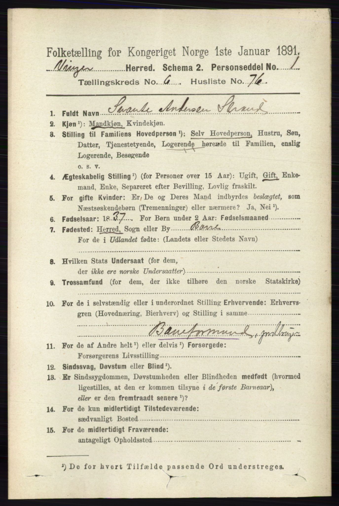 RA, 1891 census for 0421 Vinger, 1891, p. 3044