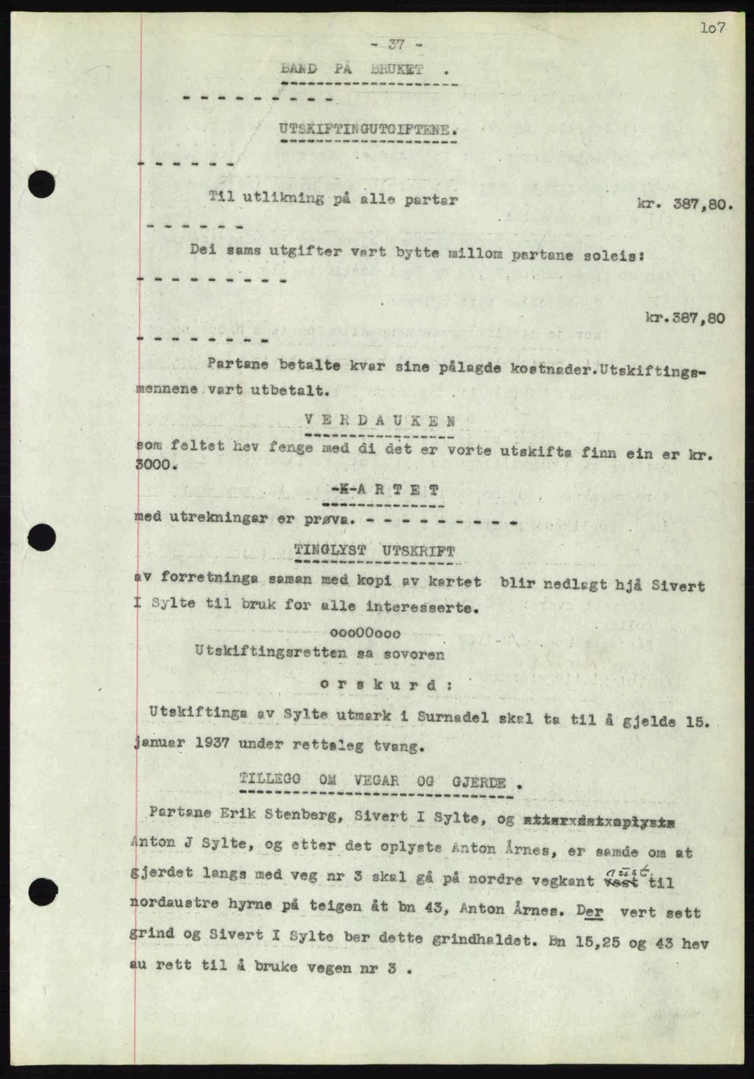 Nordmøre sorenskriveri, AV/SAT-A-4132/1/2/2Ca: Mortgage book no. A81, 1937-1937, Diary no: : 588/1937