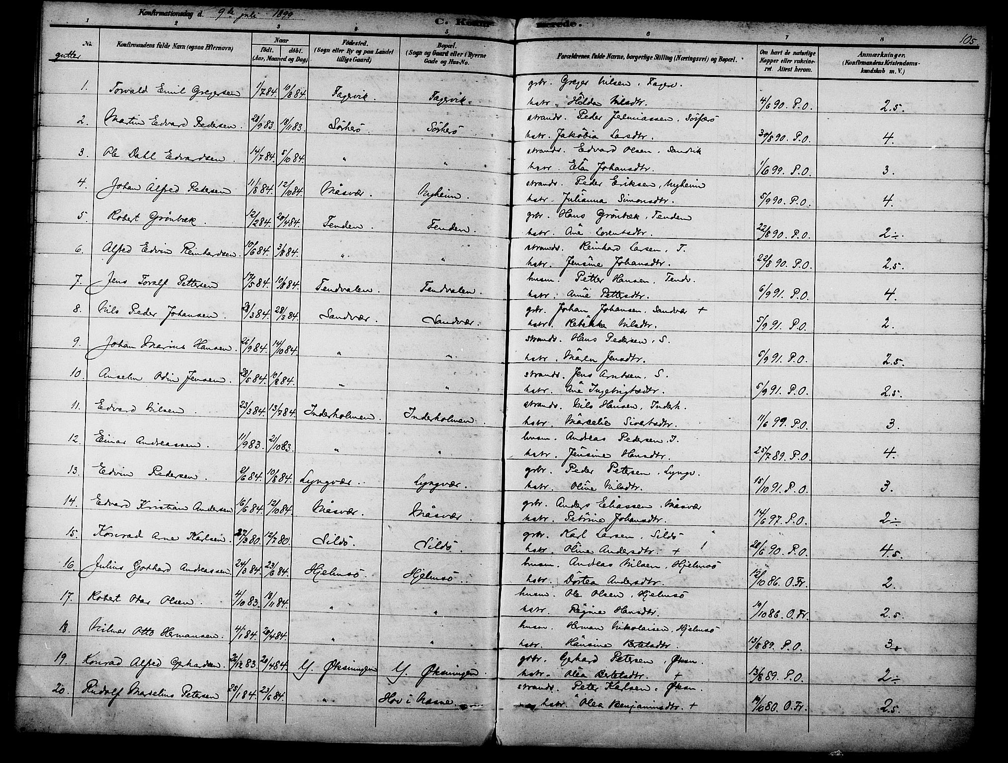 Ministerialprotokoller, klokkerbøker og fødselsregistre - Nordland, SAT/A-1459/834/L0508: Parish register (official) no. 834A06, 1892-1901, p. 105