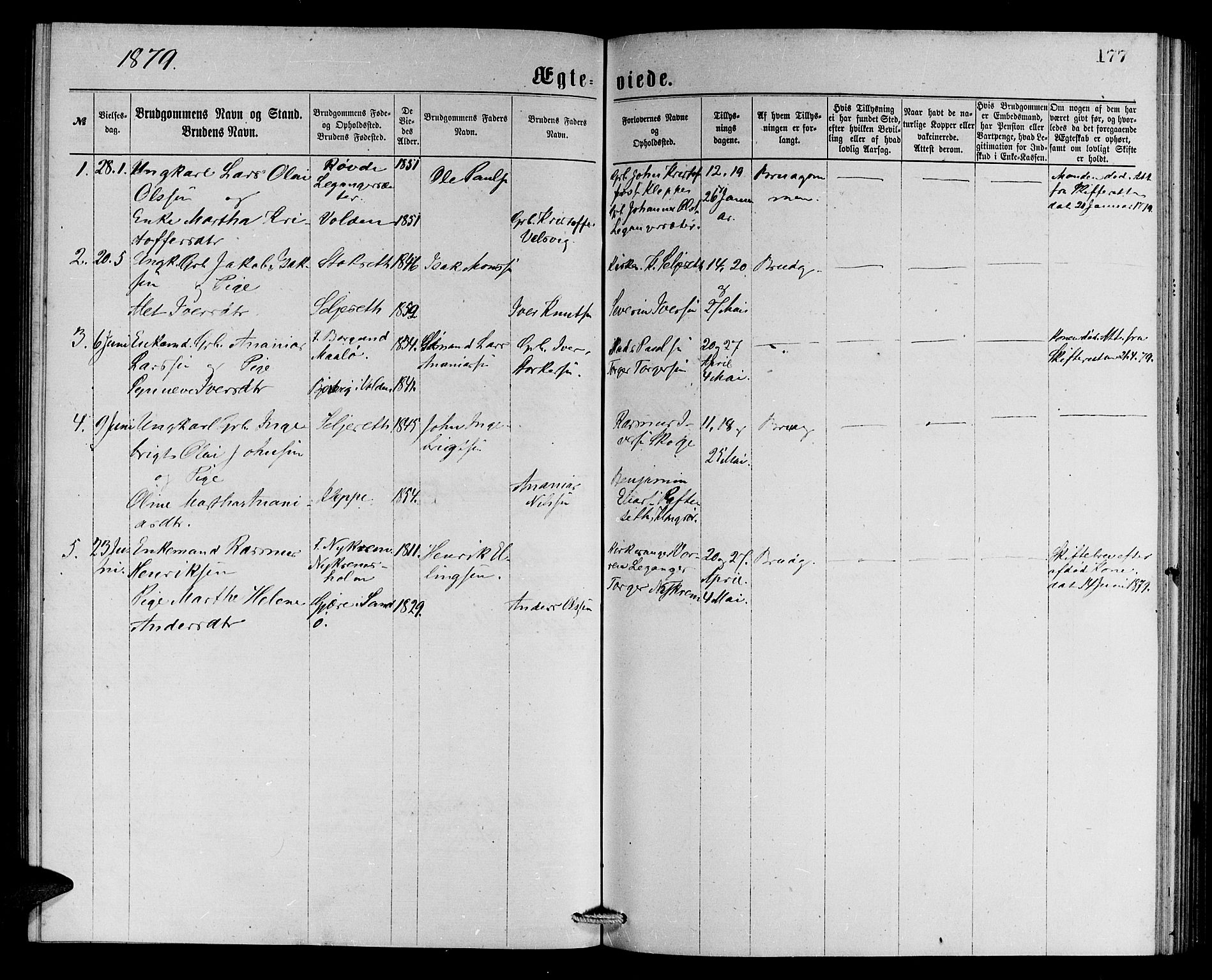 Ministerialprotokoller, klokkerbøker og fødselsregistre - Møre og Romsdal, SAT/A-1454/508/L0094: Parish register (official) no. 508A01, 1873-1886, p. 177