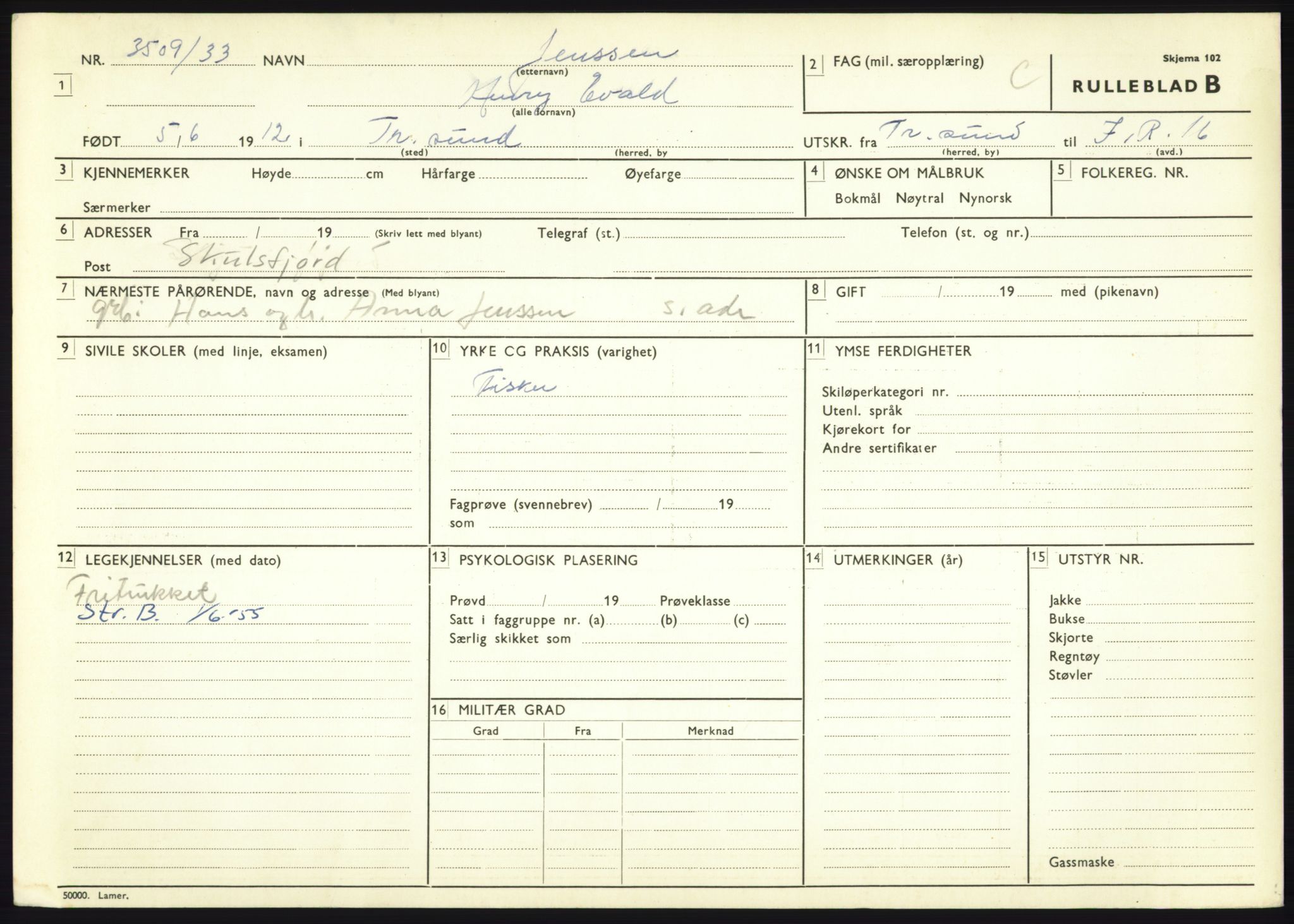 Forsvaret, Troms infanteriregiment nr. 16, AV/RA-RAFA-3146/P/Pa/L0017: Rulleblad for regimentets menige mannskaper, årsklasse 1933, 1933, p. 541